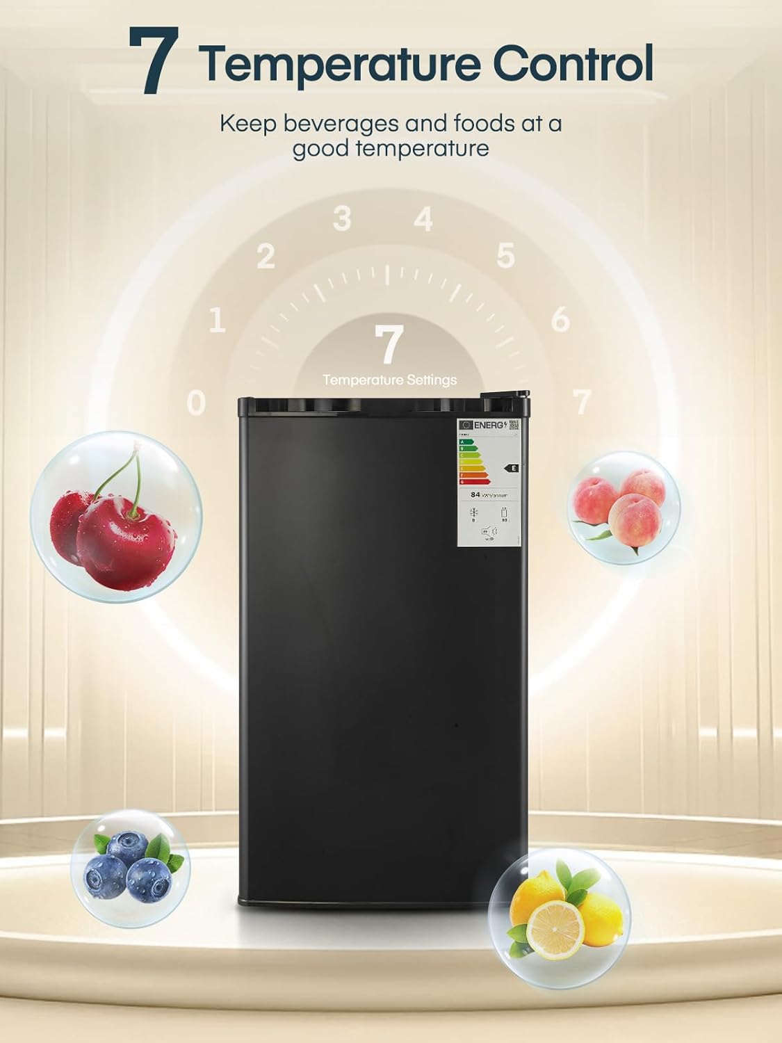 FOHERE 90L Kühlschrank mit Gefrierfach Klein & Gemüsefach | Ultra-Leiser Mini Kühlschrank für Schlafzimmer/Büro | 7-Stufen Thermostat, Energieeffizien | Schwarz
