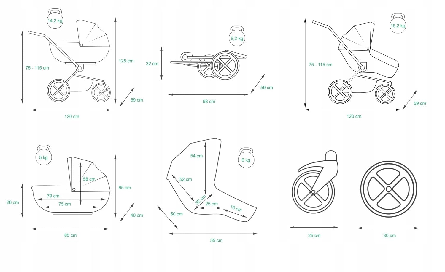 BabyLux® Bambimo Kinderwagen Set 3 in 1 - White Lux - incl. Babywanne, Buggy Sportsitz, Auto-Babyschale - Autositz - Kinderwagenset - Kombikinderwagen mit Wickeltasche, Regenschutz usw.
