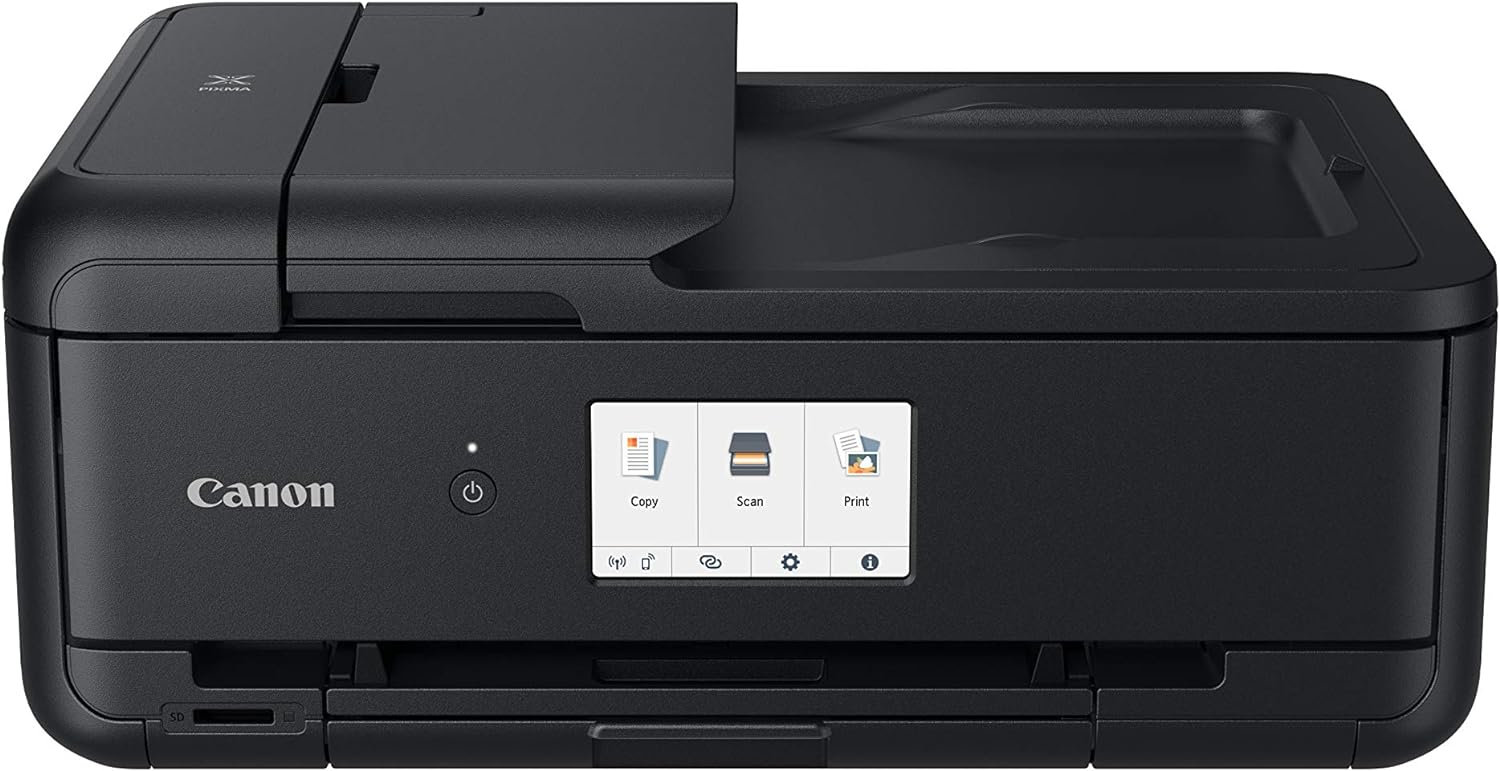 Canon PIXMA TS9550 Drucker Farbtintenstrahl Multifunktionsgerät DIN A4 A3 (Drucker A3, Scanner, Kopierer, 5 separate Tinten, WLAN, LAN, Print App, 2 Papierzuführungen, Duplexdruck) schwarz