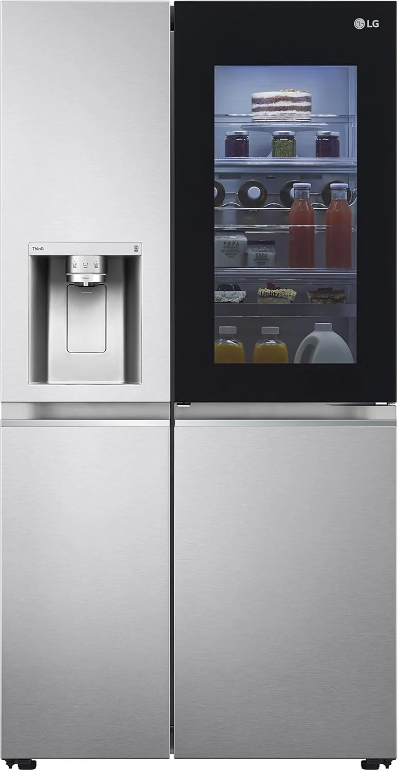 LG GSGV81PYLL Side-by-Side Koelkast, Klasse E, 635 L, Instaview, Koelkast met vriesvak, IJs-, crushed ice- en waterdispenser, Total NoFrost, Smart Inverter Compressor, Wi-Fi