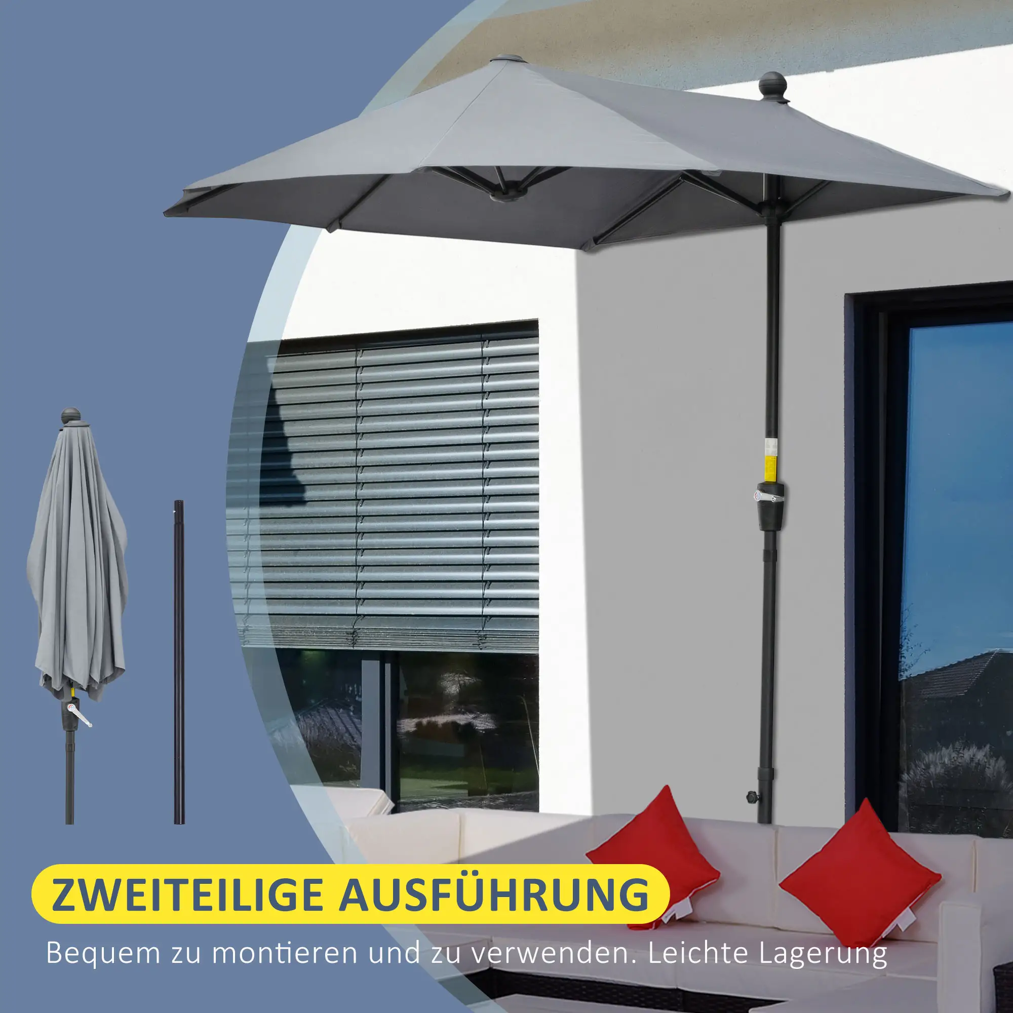Outsunny Halfronde Parasol met Handslinger Ventilatie