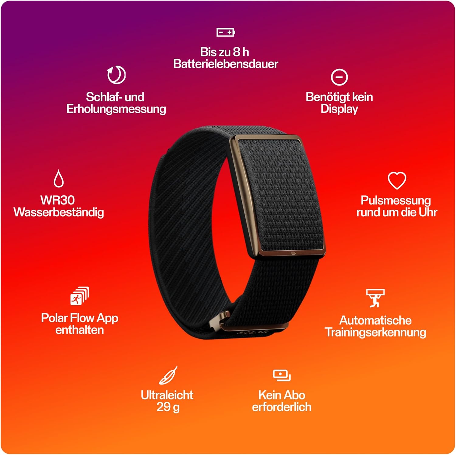 Polar Loop – Smartes Gesundheits- und Fitness-Armband ohne Display mit 24/7-Herzfrequenz-, Schlaf- und Aktivitätsmessung, Trainingserkennung, ohne ABO, 8 Tage Akku