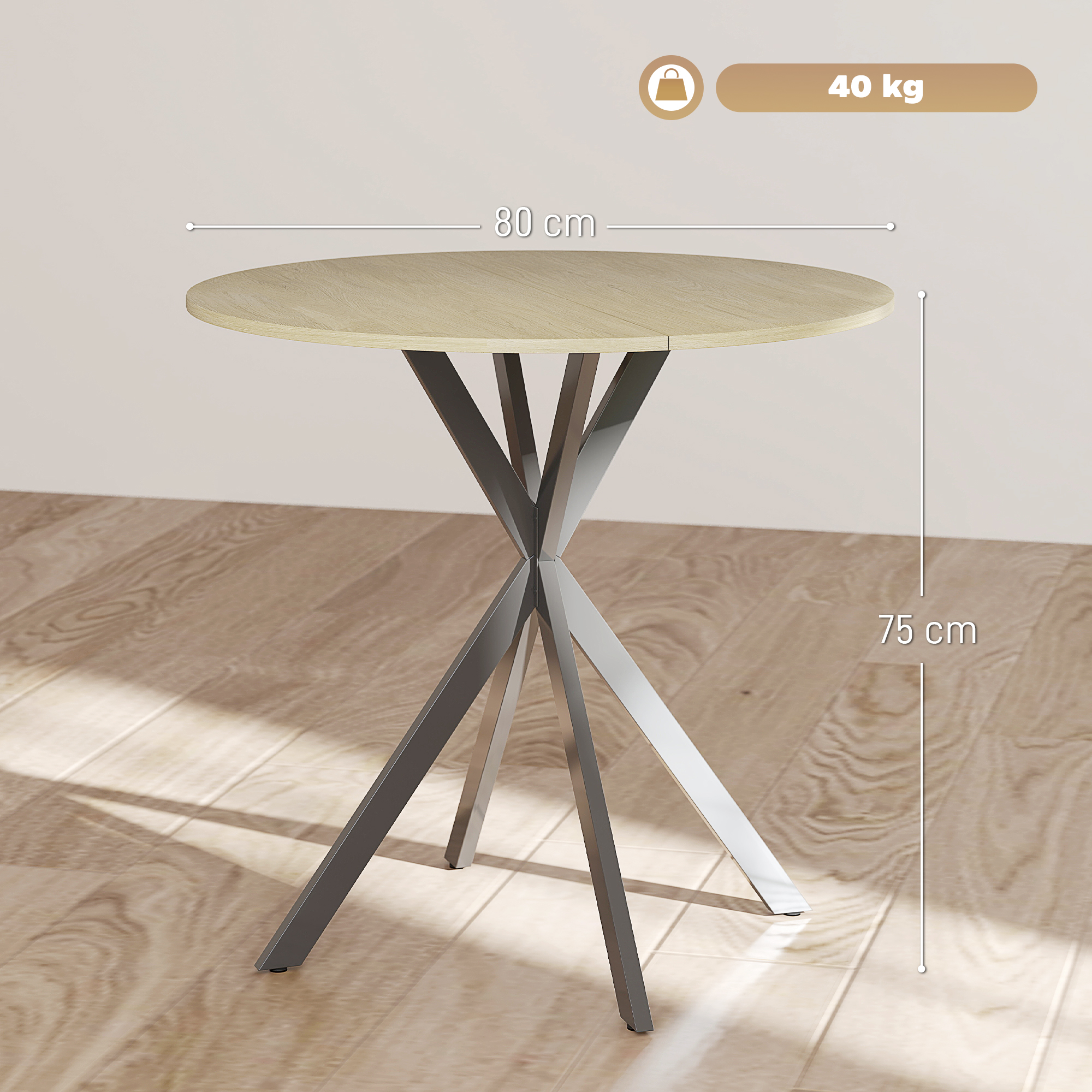 80cm Industriële Ronde Eettafel - Eik