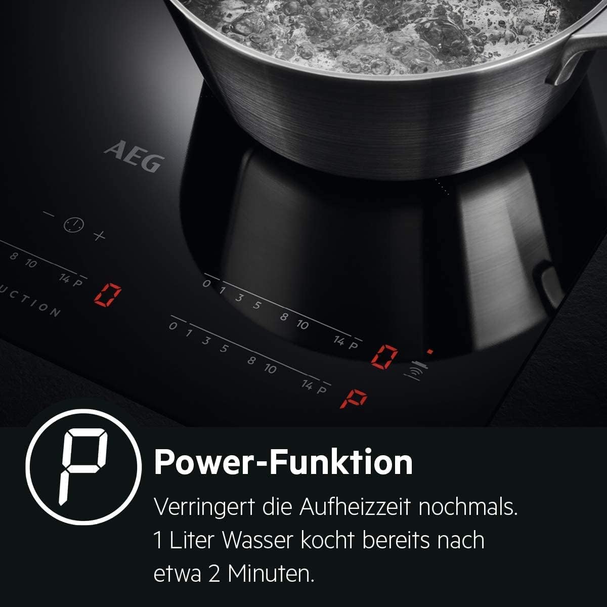 AEG Induktionskochfeld autark 80cm mit Dunstabzug / Made in Germany / 4 Flex-Kochzonen mit Bridge (Kombination 2er Zonen) / Auto-Funktion des Dunstabzugs / Aktivkohlefilter / COLI84COXB
