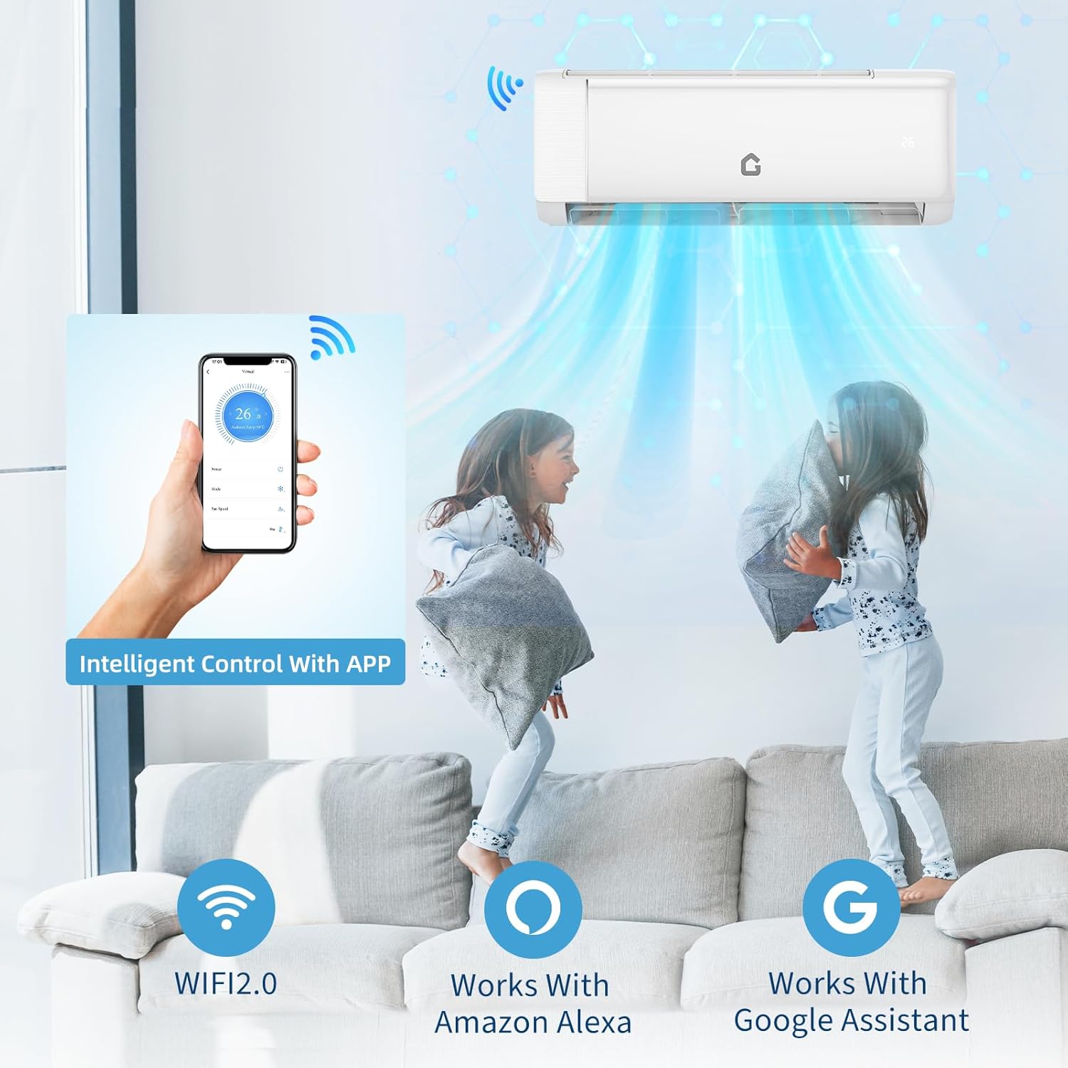 GarveeHome SEER 18.5 12000BTU Split-Mini-Klimaanlage 230 V | Stromsparendes Wechselrichtersystem mit WLAN, Fernbedienung und einfacher Installation für Räume bis zu 200 m