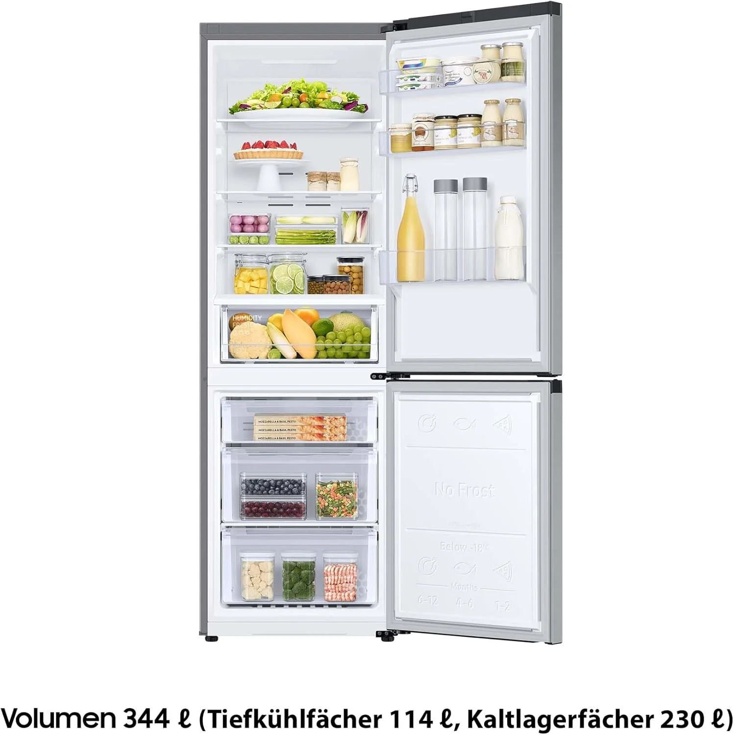 Koel-vriescombinatie, koelkast met vriesvak, 203 cm, 390 l totaal volume, 114 l vriesvak, AI Energy Mode, RVS-look, RL38C600CSA/begane grond