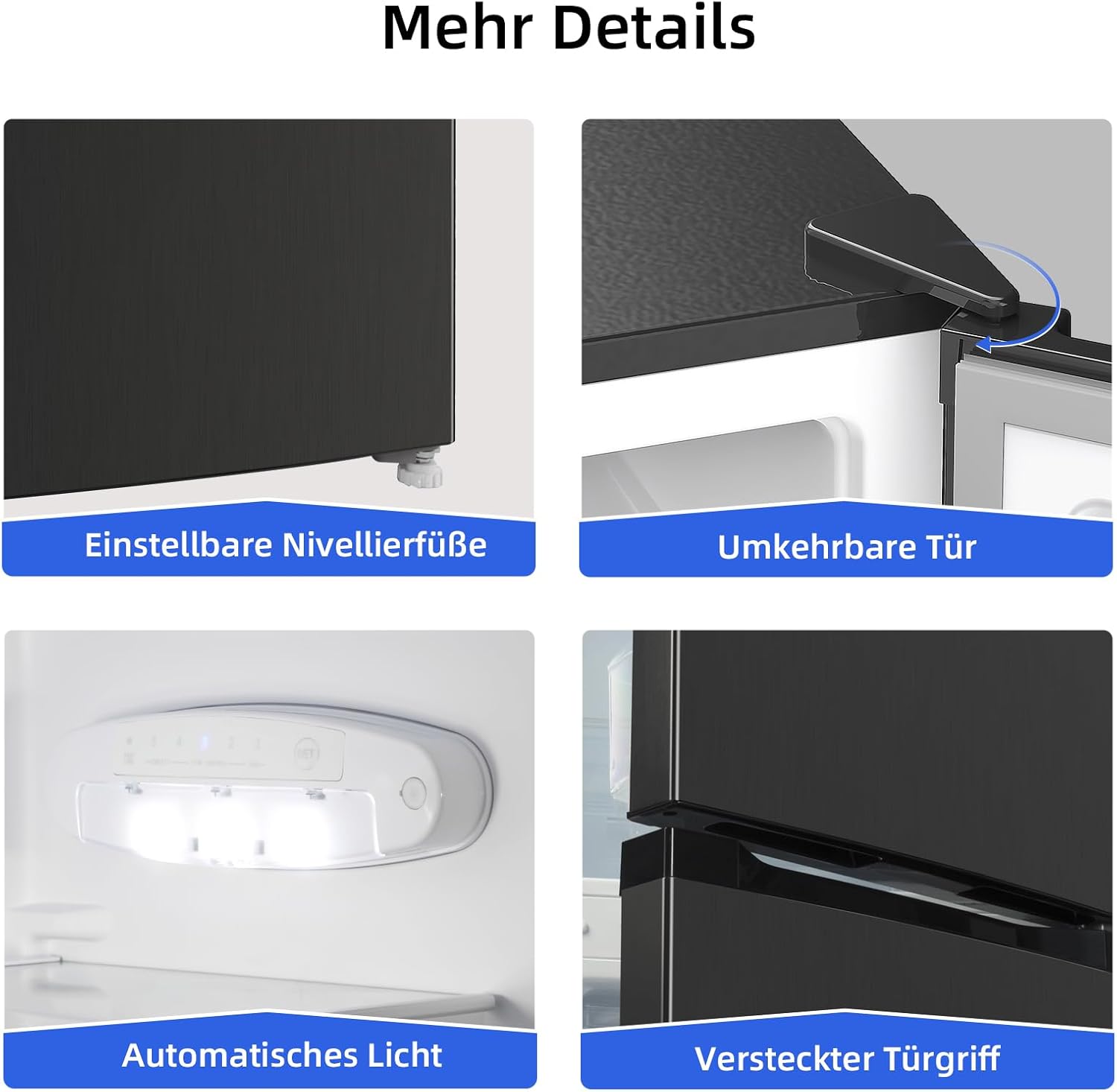 CHIQ CTT107BC Kühlschrank Klein 107 Liter, Höhe 84cm, Tiefe 55cm, Platzbedarf nur 0,3 ㎡, Mikro-Gefrierfach, Vario Box, 7 Temperaturregelstufen, geräuscharm, 87 kWh/Jahr, Schwarz