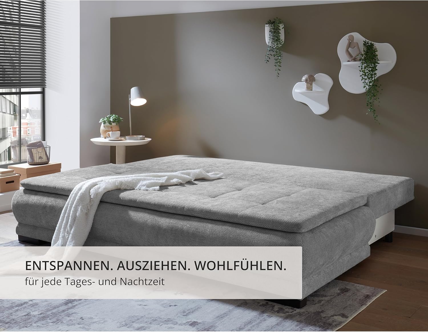 Liam Schlafsofa in grau – Modernes Design mit Bonell-Federkern, Bettkasten & Schlaffunktion für höchsten Komfort im Wohn- und Gästebereich