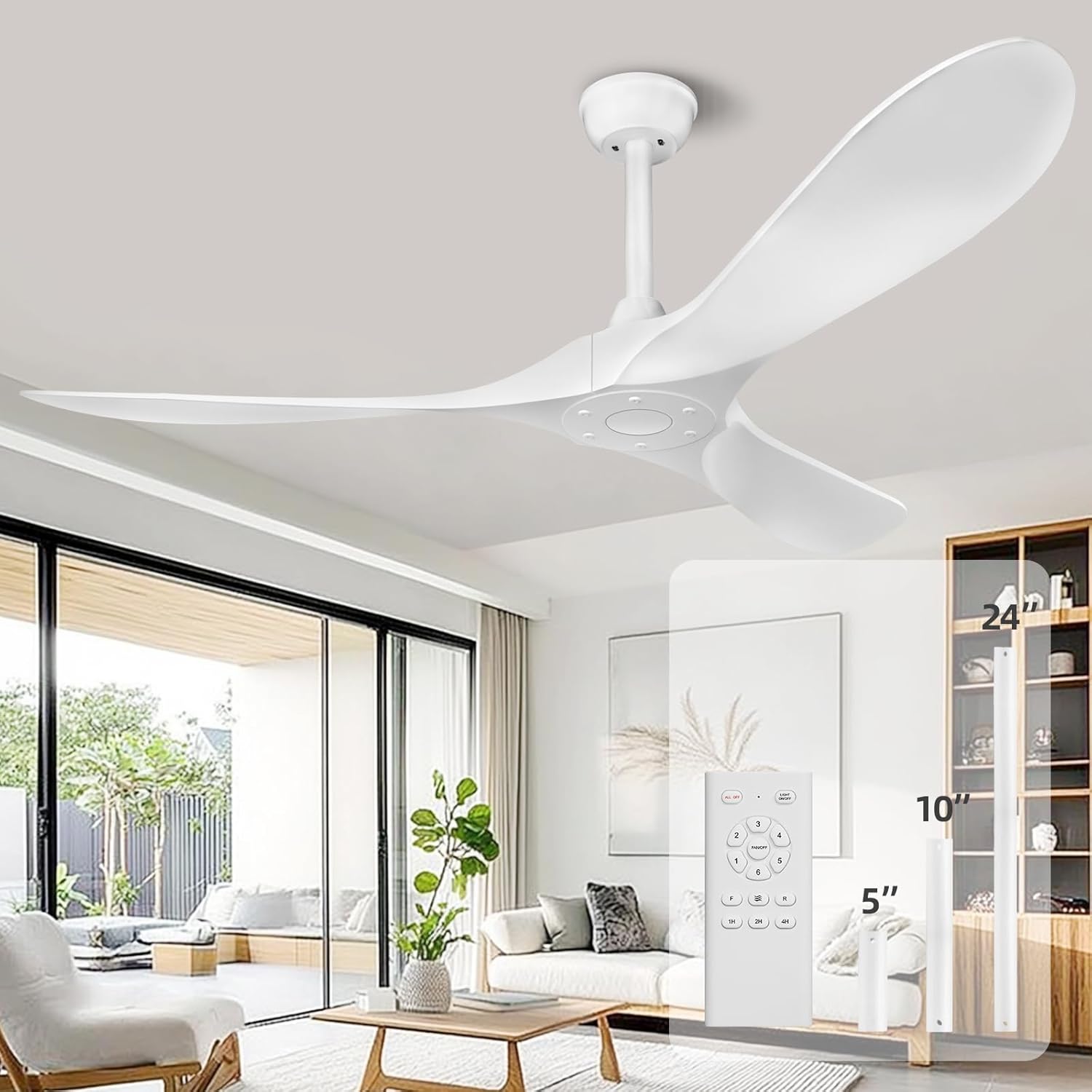 Biukis 152 cm Deckenventilator mit Fernbedienung, 6 Geschwindigkeitsstufen, reversibler DC-Motor für ganzjährige Nutzung, geeignet für Außenbereich, Garten, Wohnzimmer, Schlafzimmer – Walnuss