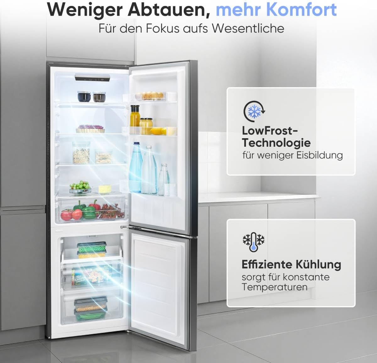 Bomann® Kühlschrank mit Gefrierfach | Energieklasse C | 176cm | LowFrost | 5 Jahre Kompressor-Garantie | Kühl Gefrierkombination leise | Türanschlag wechselbar | Kühlgefrierkombi | KG 7369 schwarz