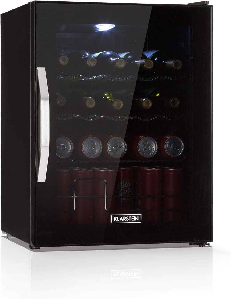 Klarstein Mini Kühlschrank mit Glastür für Zimmer, Getrnkekühlschrank mit Verstellbaren Ablagen, Kleiner 80 Liter, Indoor/Outdoor Kühlschrank Leise