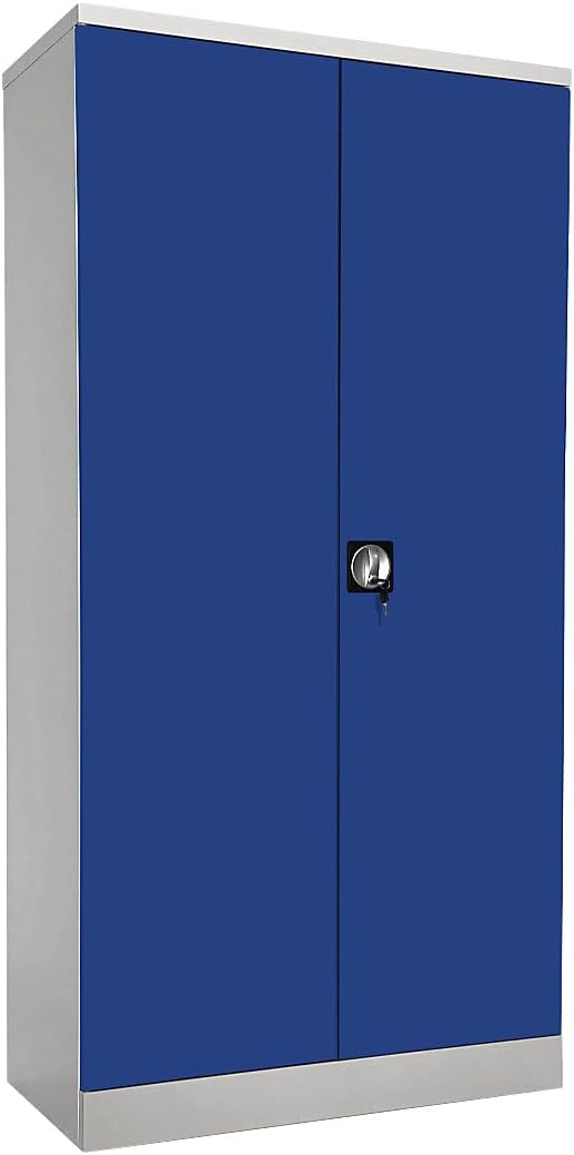eurokraft | Stahlschrank Nilas | mit 4 Fachböden | HxBxT 1950 x 1000 x 500 mm | lichtgrau/enzianblau