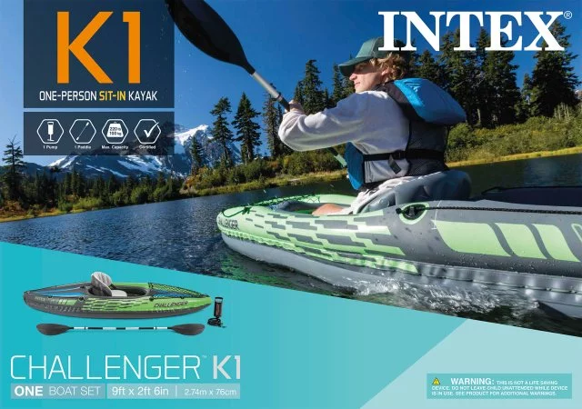 2025 Intex Challenger K1 Opblaasbare Kajak met Peddel en Handpomp