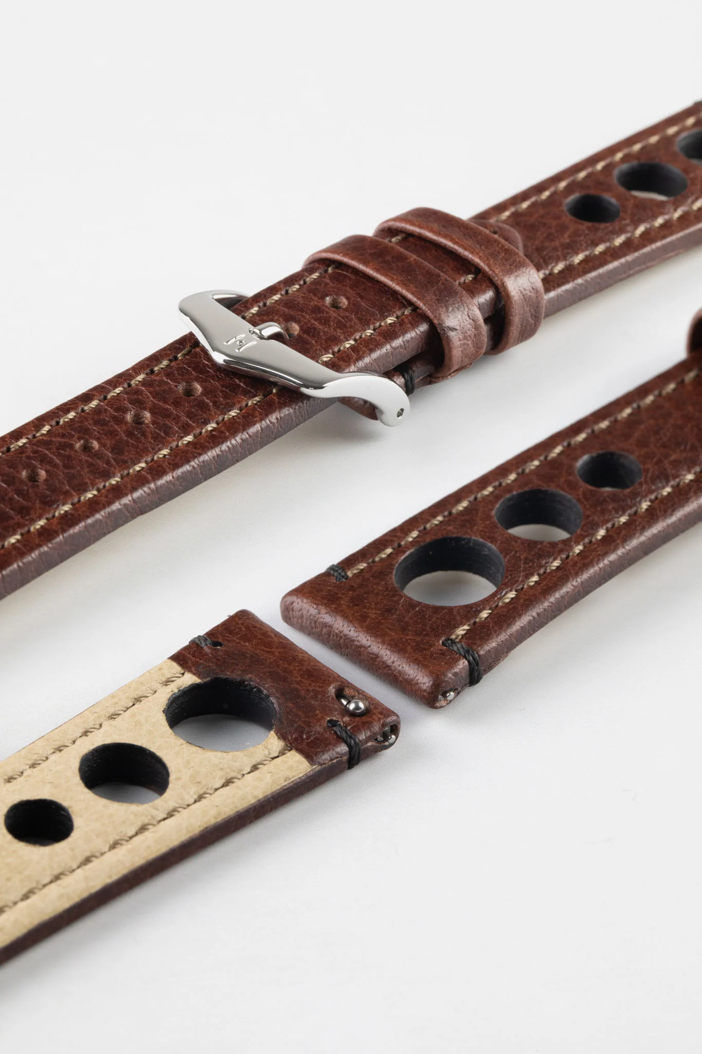 Hirsch RALLY Natural Leather Racing Watch Strap in BROWN