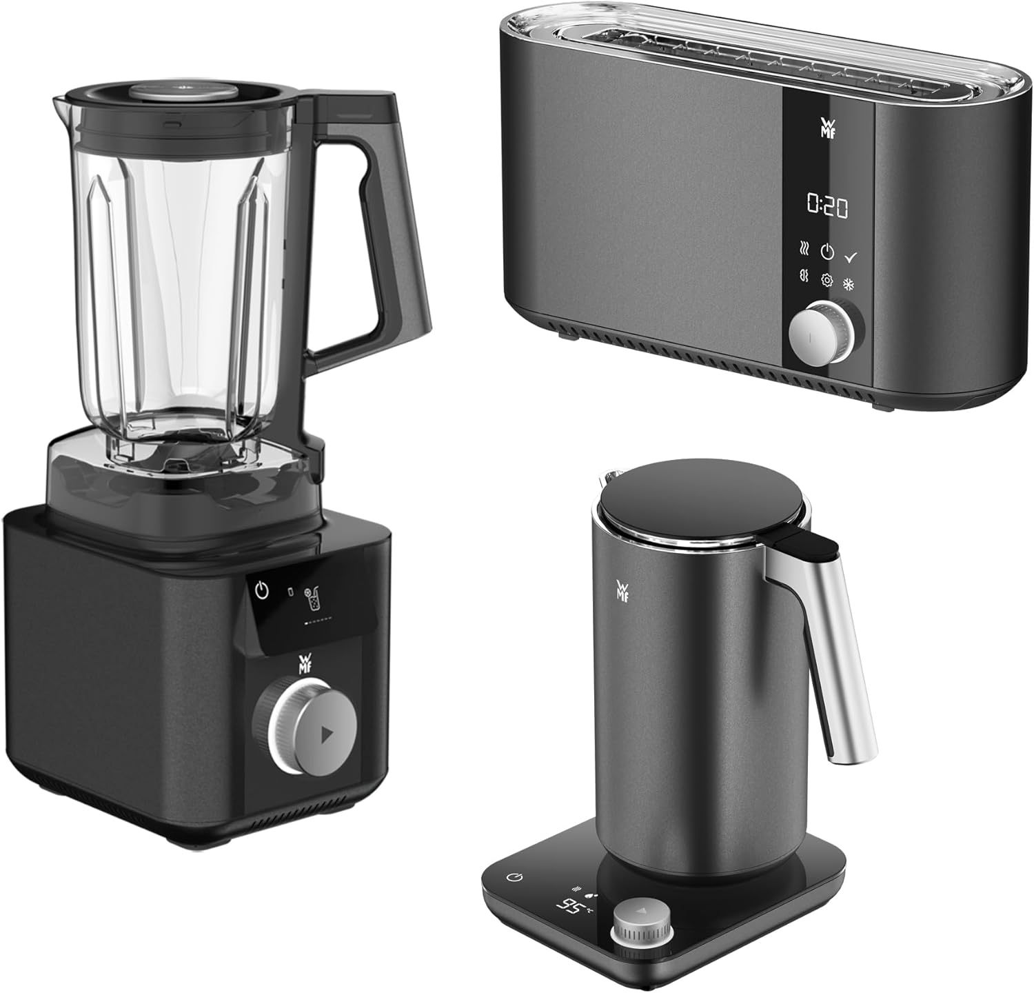 WMF Master Toaster Langschlitz motorisiert, Toaster 2 Scheiben, XXL-Toast, automatische Brotzentrierung, Check-Up Funktion, 980 W Toaster, Touch Bedienfeld, LED-Lichtleiste, Toster edelstahl matt