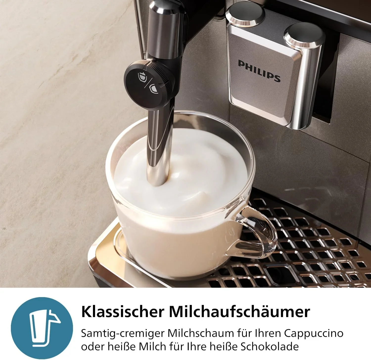 Philips 2300 Serie Vollautomatische Espressomaschine - 4 Getr?nke, modernes Farb-Touchscreen-Display, LatteGo-Milchsystem, SilentBrew, Keramikmahlwerk, AquaClean-Filter. Wei?es Chrom (EP2333/40)