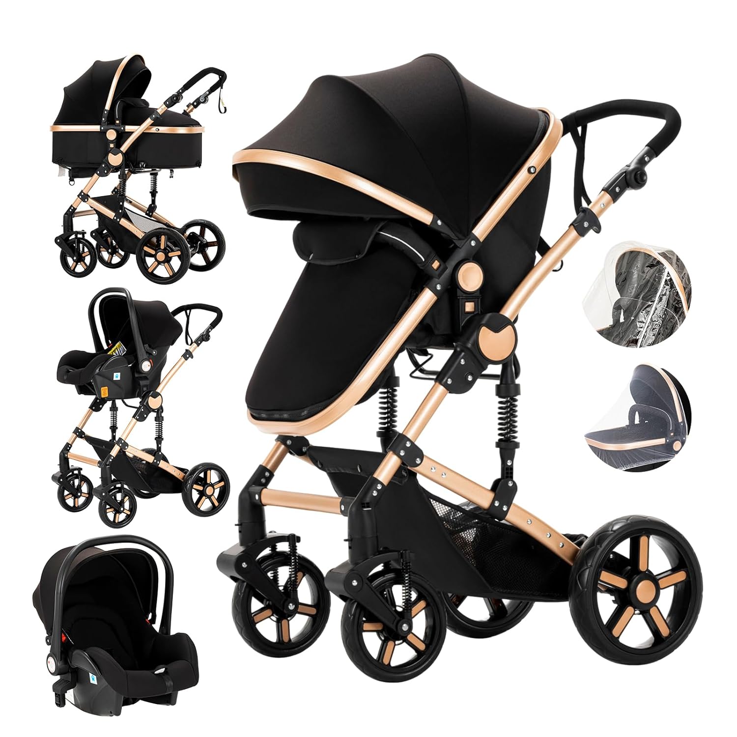 3 in 1 Kombikinderwagen 3 in 1 Reisesysteme Kinderwagen Infant Hochlandschaft Liegender Buggy Kinderwagen Neugeborenen Kinderwagen Faltbarer Standardkinderwagen (906 White)