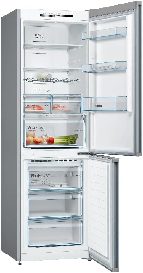 Bosch Combi Refrigerator, 60 cm, Series 4, NoFrost, LED Lighting, VitaFresh, Anti-Fingerprint Steel, KGN36VIEA