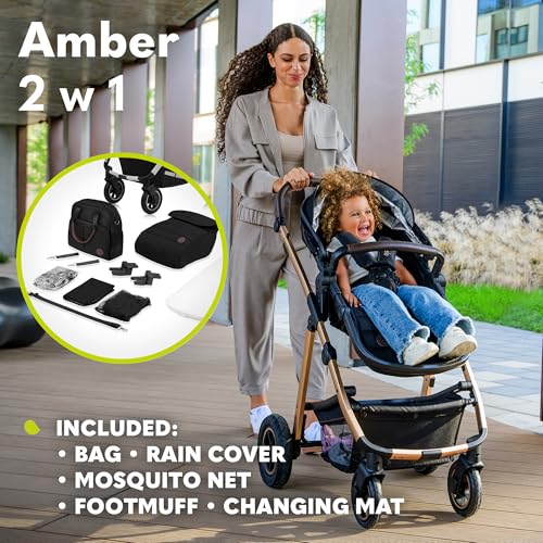 LIONELO Amber Passeggino 2in1 Duo Passeggino da 0 a 48mesi con Seduta secchiello   Navicella per neonato e bambini a 22kg Regolabile, pieghevole e leggero Ruote grandi Cappotina XXL (NeroArgento, Big) : Amazon.it: Prima infanzia