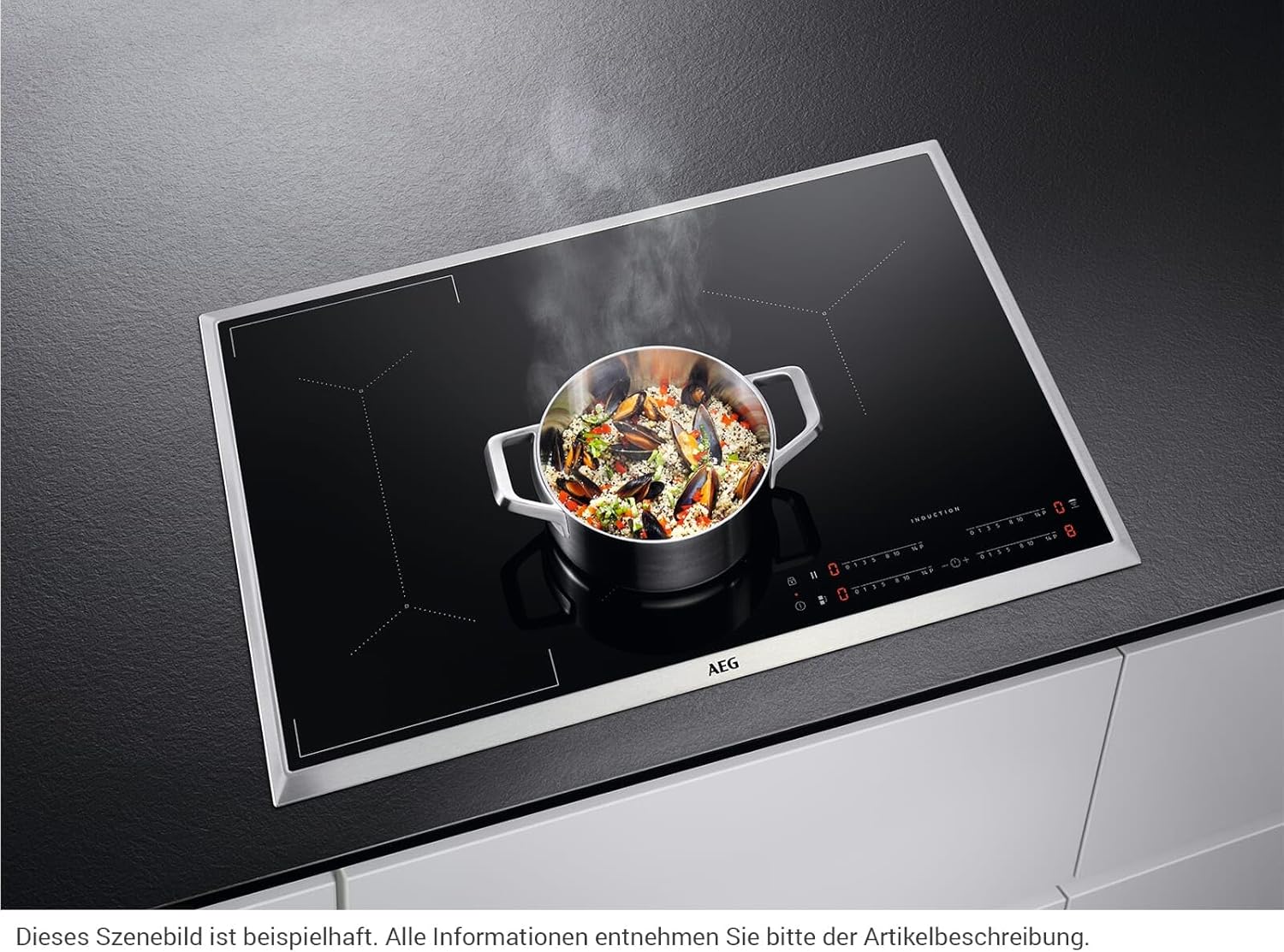 AEG Induktionskochfeld autark 80cm mit Dunstabzug / Made in Germany / 4 Flex-Kochzonen mit Bridge (Kombination 2er Zonen) / Auto-Funktion des Dunstabzugs / Aktivkohlefilter / COLI84COXB