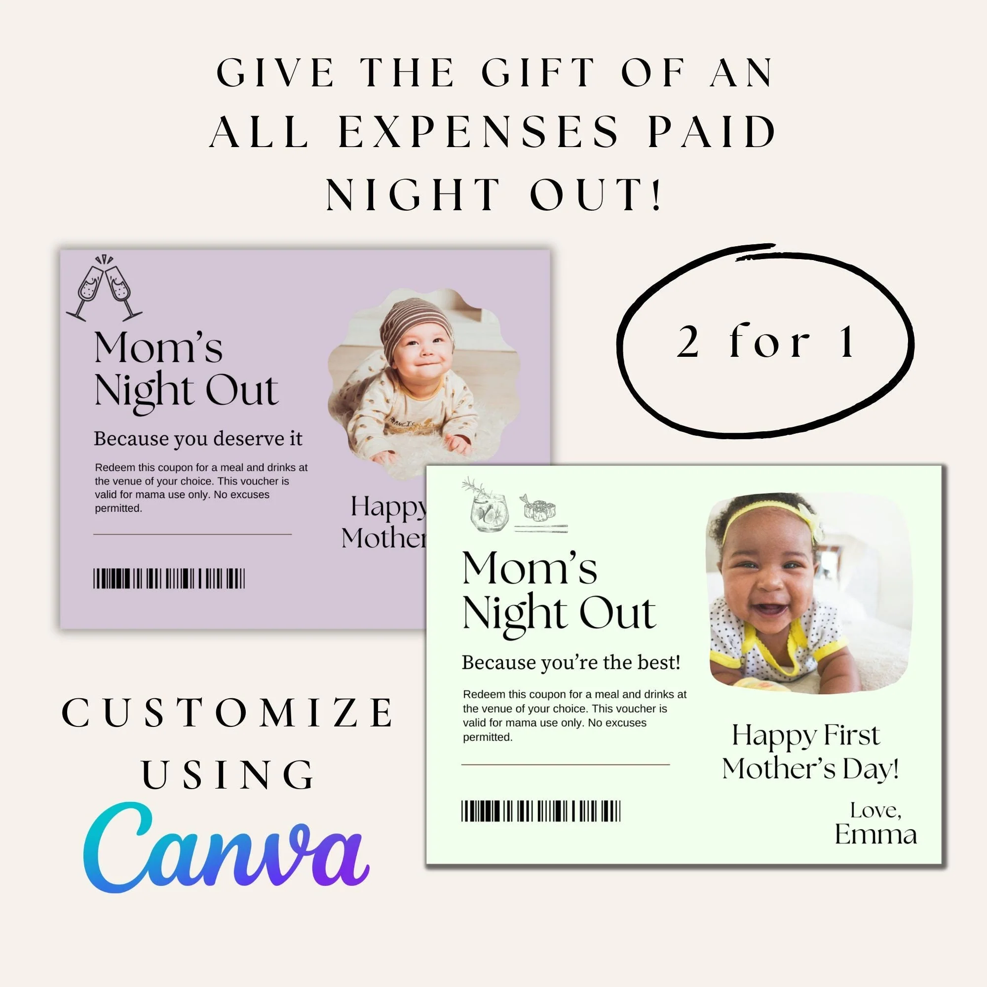 First Mothers Day Gift Coupon, Mothers Day Voucher, Mothers Day Card Digital, First Mothers Day Gift