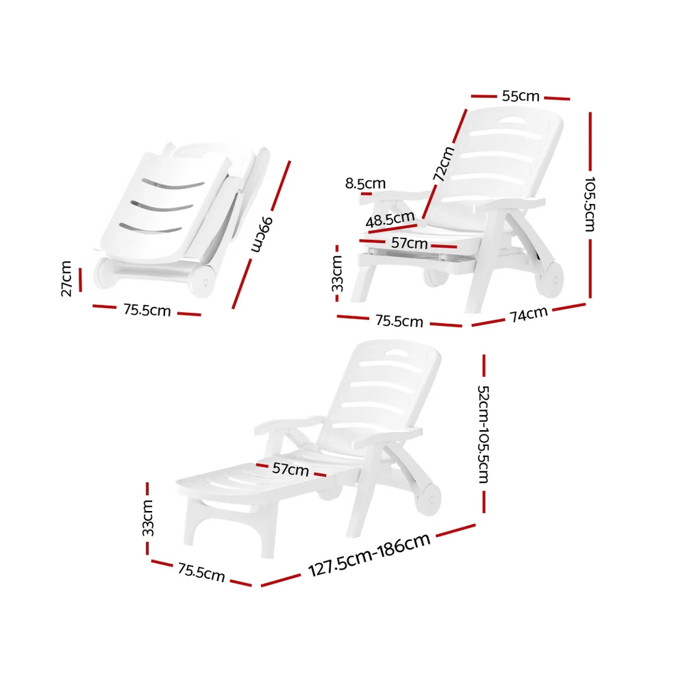 Gardeon Sun Lounger Folding Chaise Lounge Chair Wheels Patio Outdoor Furniture