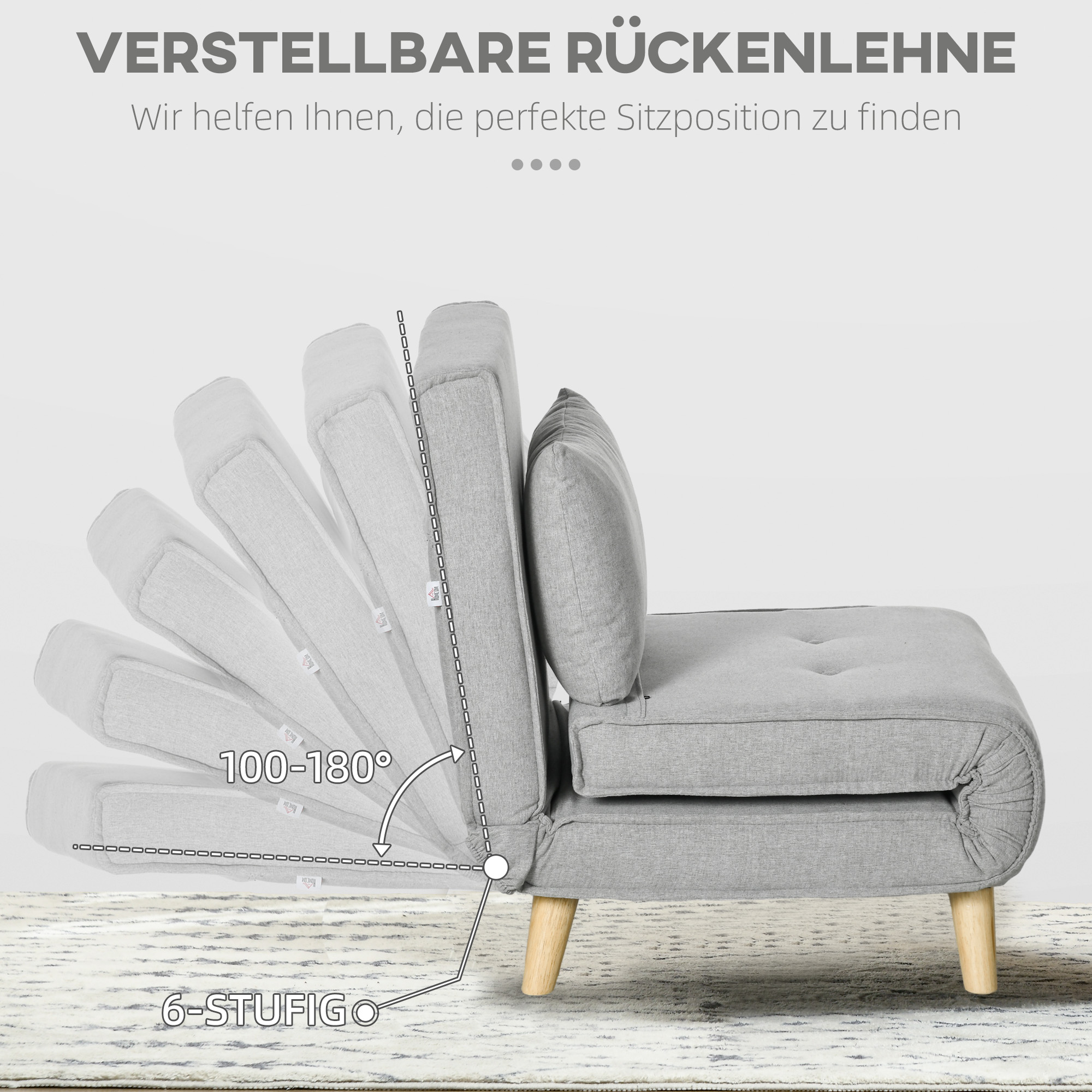 Slaapfauteuil, 6-traps verstelbare leuning, Linnenlook, tot 150 kg, Lichtgrijs