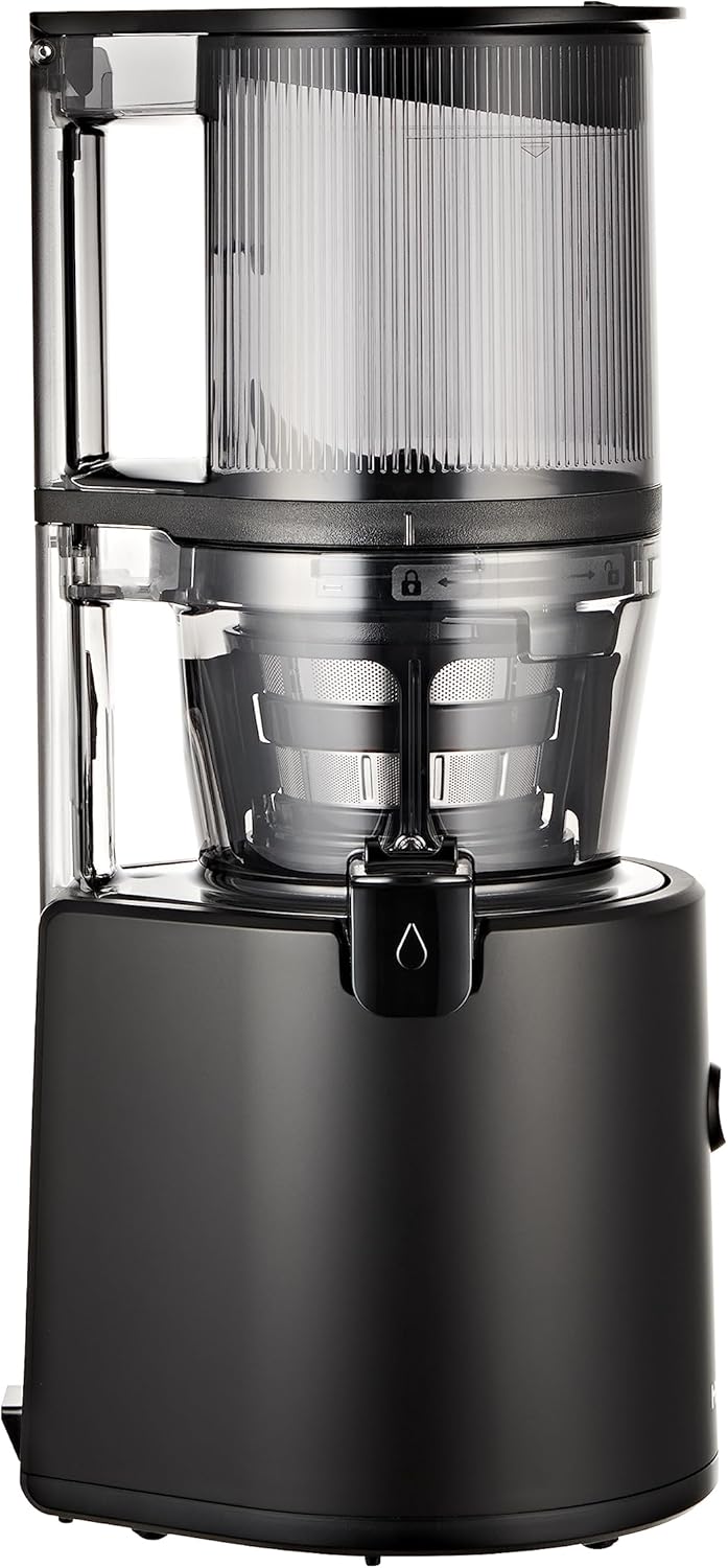 HUROM | Entsafter Gemüse und Obst | Slow Juicer | H320N | Elektrische Kaltpresse | Ruhiger Motor | Leicht zu Reinigen | mit groem Behlter und Siebfilter 2L | 200 Watt | BPA Frei | Schwarz