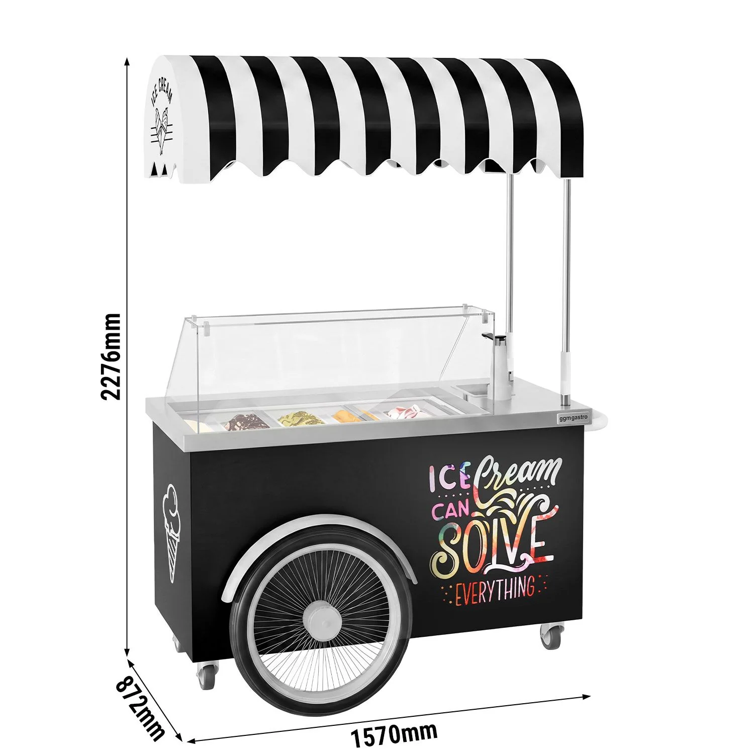 Isvogn - 1 570 mm - med vask - for 7x 5 l iskrembeholdere