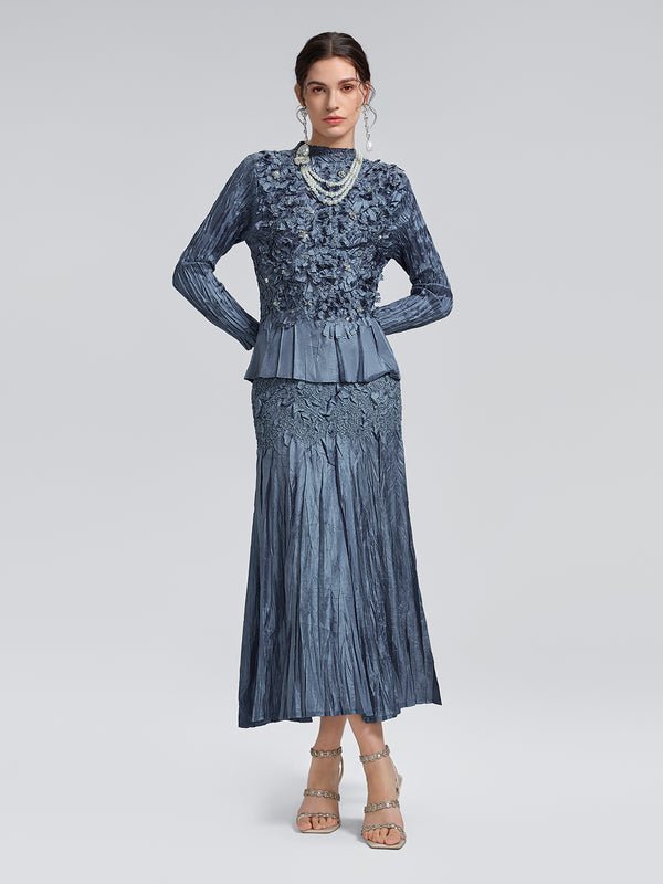 Richradiqs Women’s Handcrafted Pleated Texture Beaded Two-piece Set