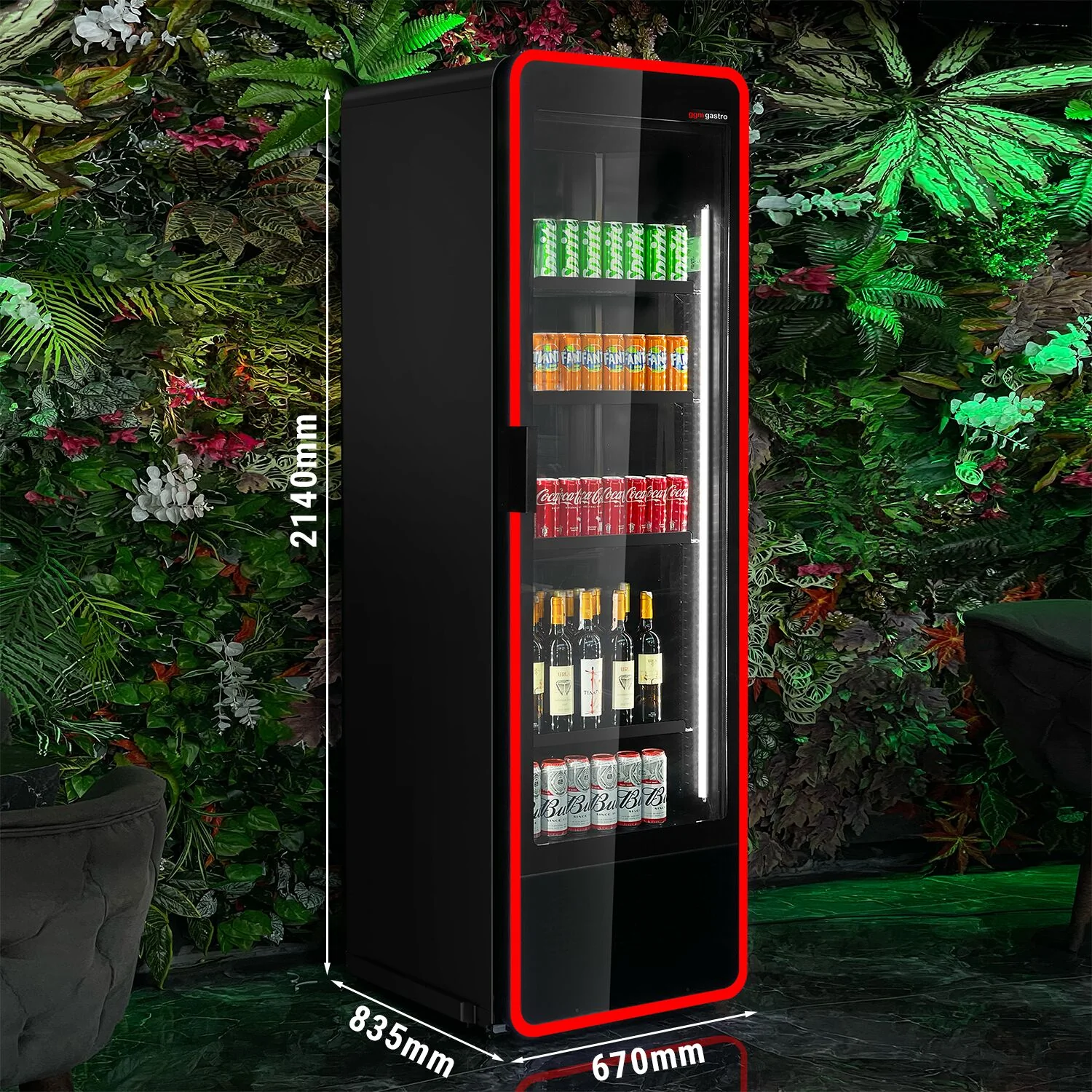 Kjøleskap med glassdør - 670 mm - 550 l - digitalt display - med 1 glassdør & LED-belysning - svart