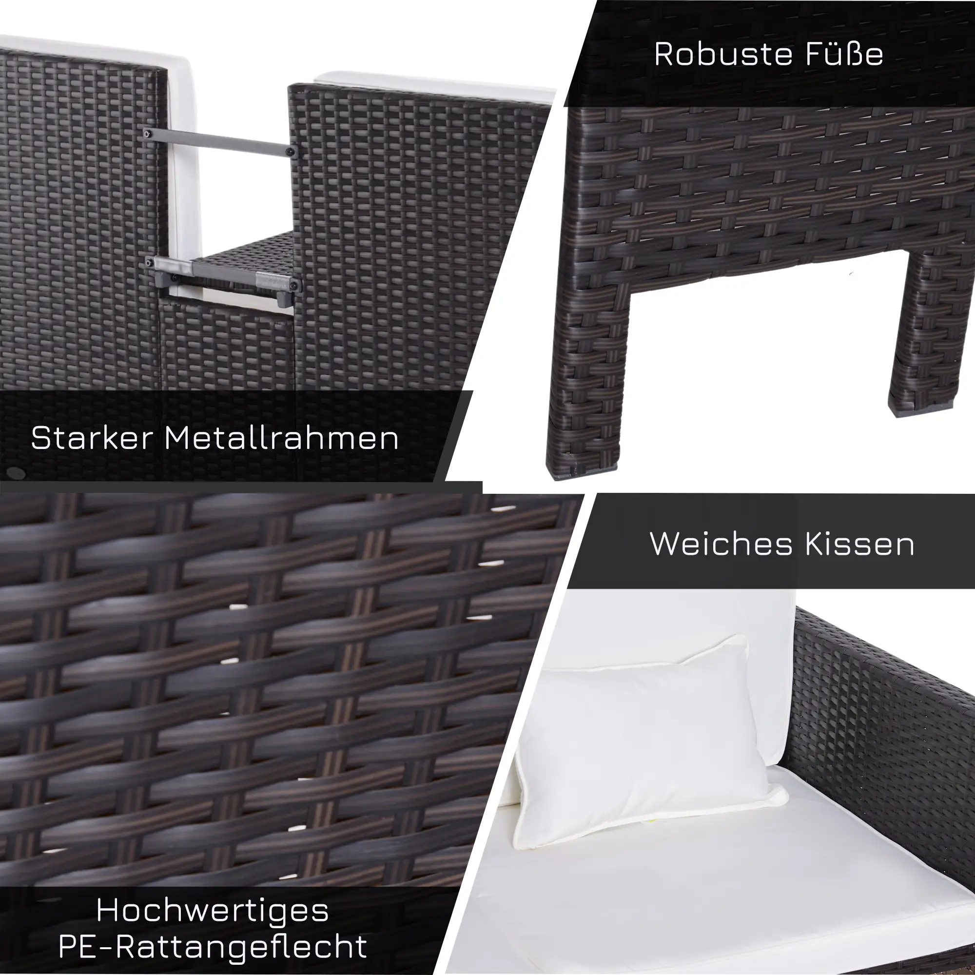 Outsunny polyrattan tuinset 3-delig met poef kussens outdoor