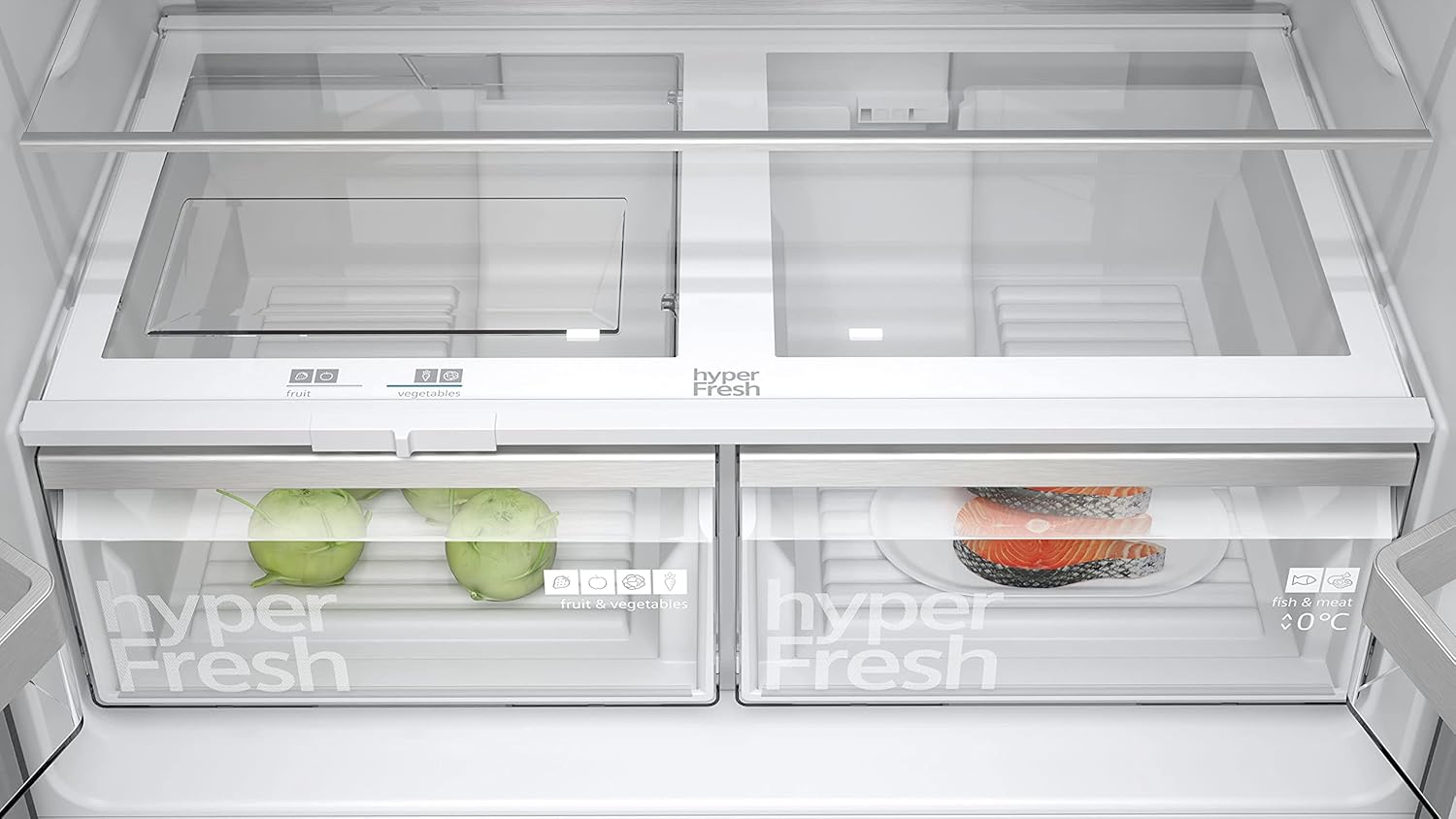 SIEMENS KF96NVPEA iQ300 Multi-Door-Kühlschrank, 183 x 91 cm, 405 L Kühlen & 200 L Gefrieren, hyperFresh längere Frische, noFrost nie wieder abtauen, superCooling schnellere Kühlung