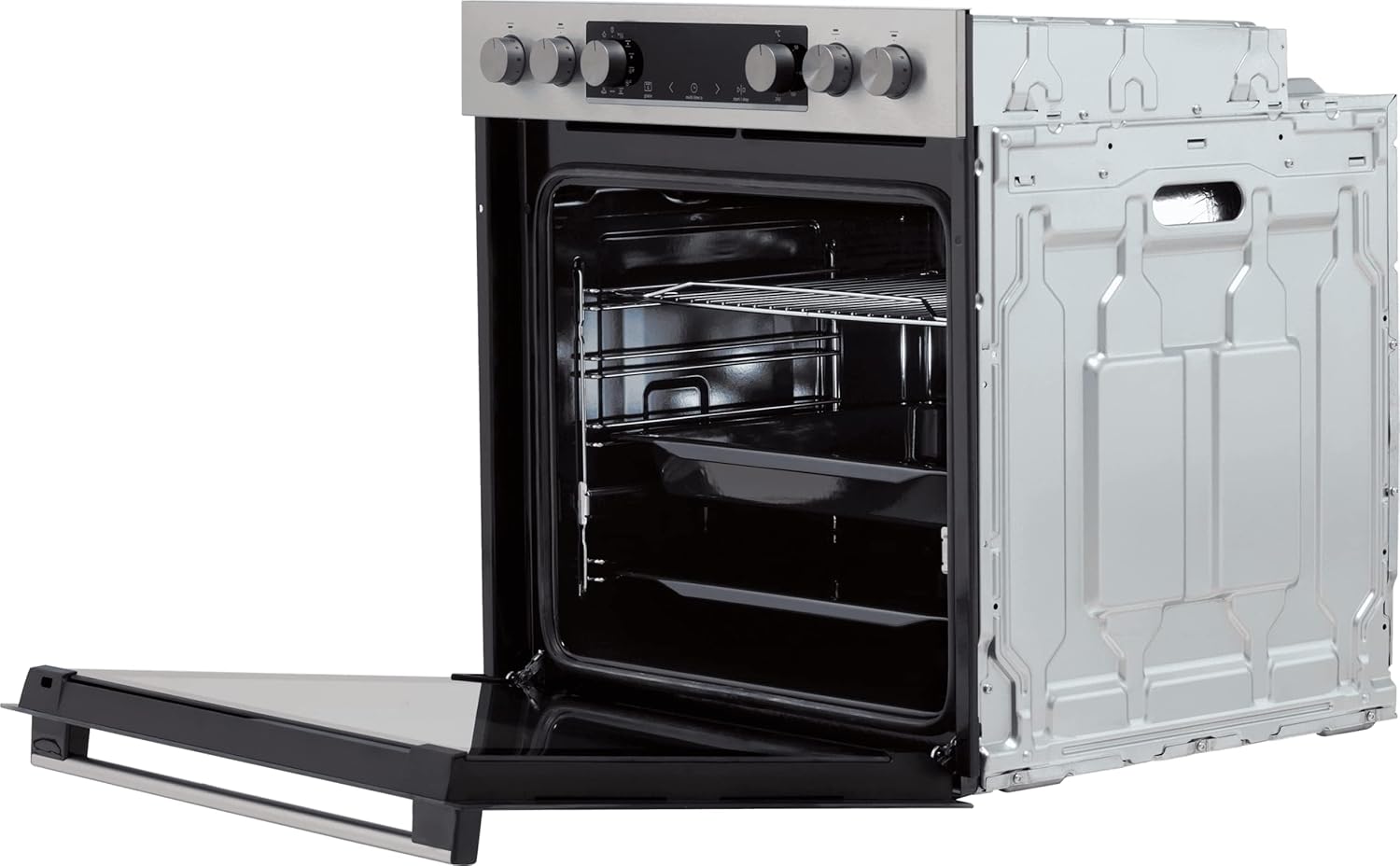 Gorenje Einbauherd-Set Heißluft Inox Set 4 mit Glaskeramik-Kochfeld / 77 Liter / ExtraSteam / GentleClose  und  Open / EcoClean / AirFry / PizzaMode / PerfectGrill / Teleskopauszüge / Inox-Look