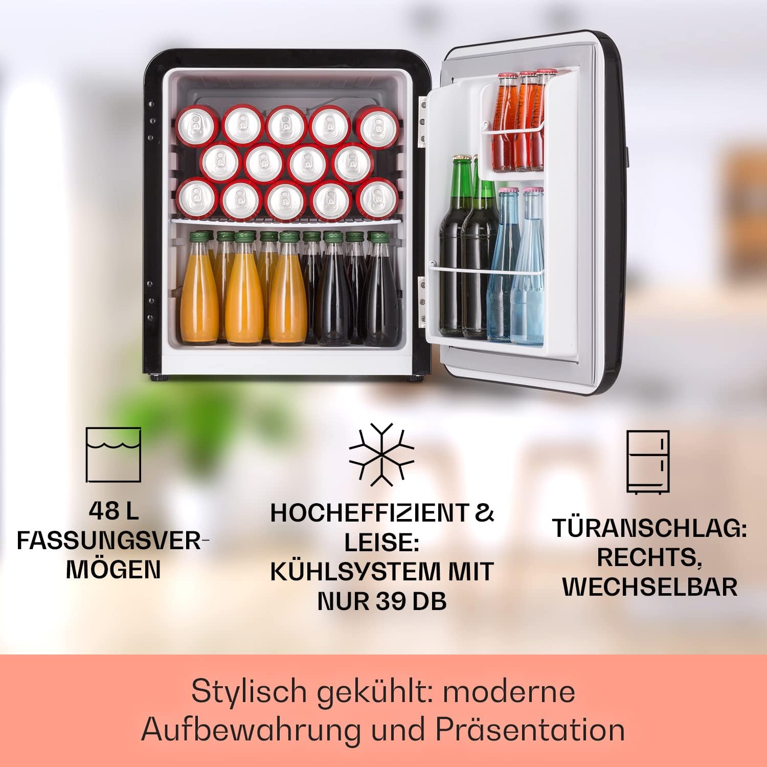 Klarstein Audrey Mini - kleiner Kühlschrank, kompakte Mini-Bar, freistehend, Kompressionskühlung, Fassungsvermögen, Kühlung: 0-10 °C, Mini-Kühlschrank mit 70 Liter Fassungsvermögen, rot