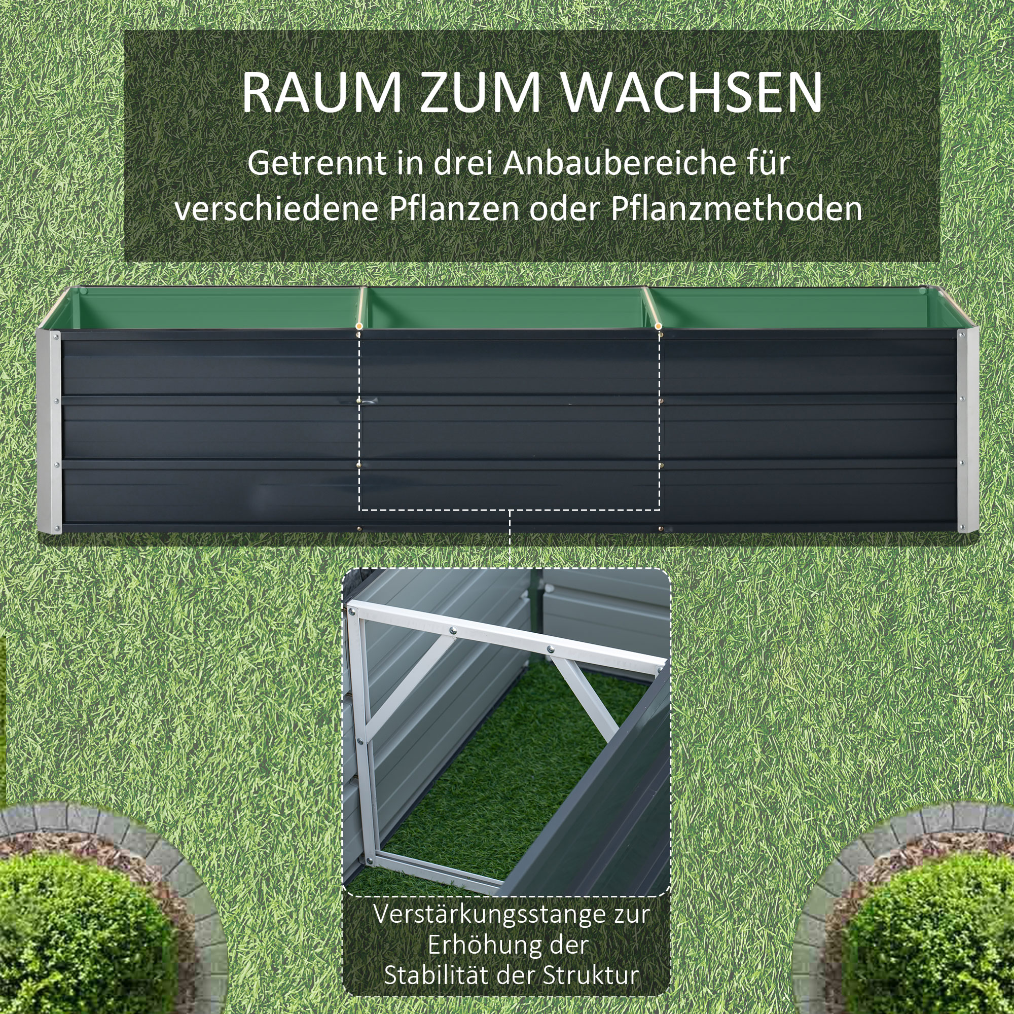 Outsunny verhoogd bed van staal tuinbed plantenbak bloembak bloempot met handschoenen donkergrijs 183 x 47 x 40 cm