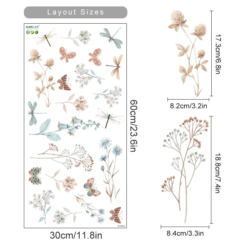 Boho Floral Dragonfly Watercolor Nursery Wall Decals
