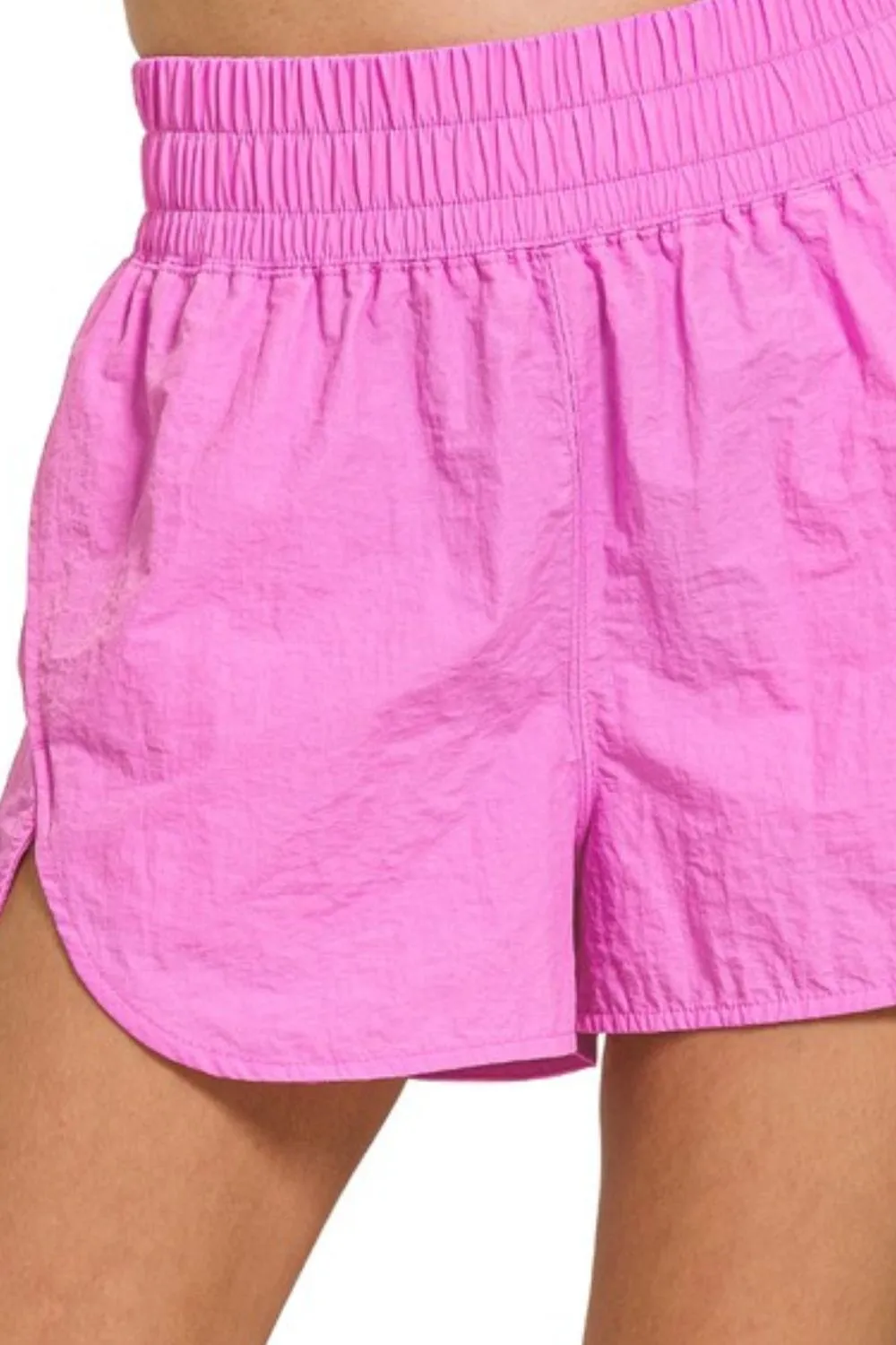 Zenana Windbreaker Smocked Waistband Running Shorts