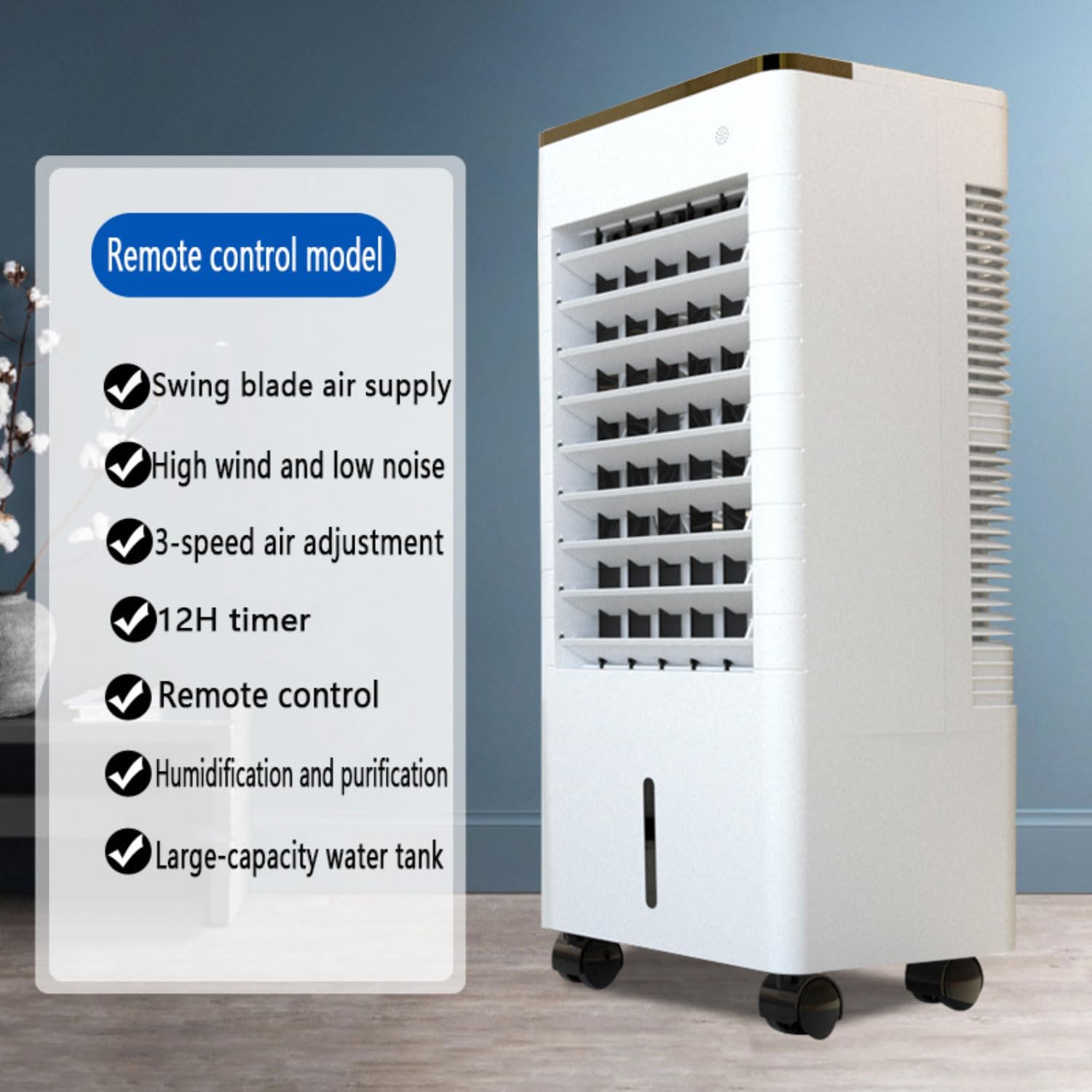 Leise Luftkühler Air Conditioner Mobile Klimaanlage mit Fernbedienung | Wasserkühler | Verdunstungskühler mit 3 Luftgeschwindigkeiten 12h Timer Mobiles Klimagerät für Zimmer und Büro