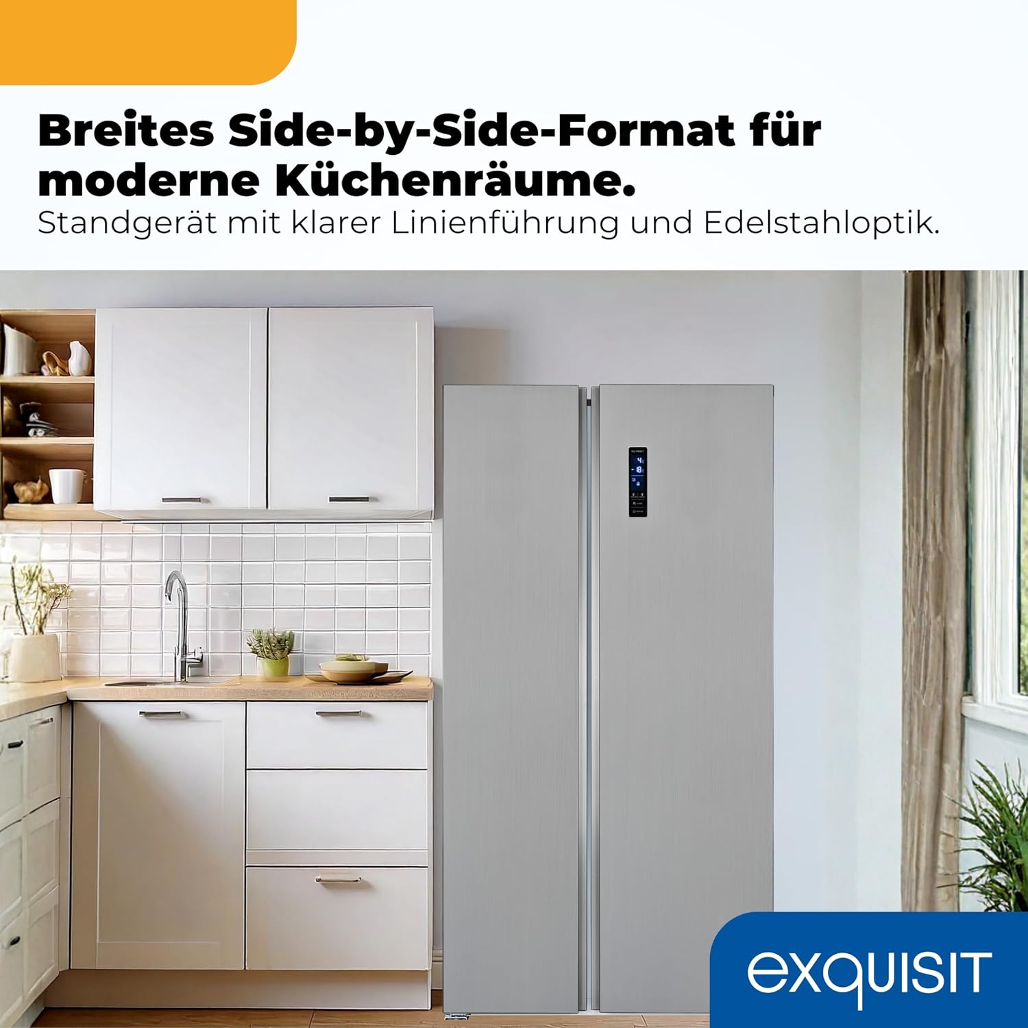 Exquisit Side-by-Side SBS546-040E inoxlook | No Frost | Nutzinhalt: 442 L | Temperaturregelung | Alarm