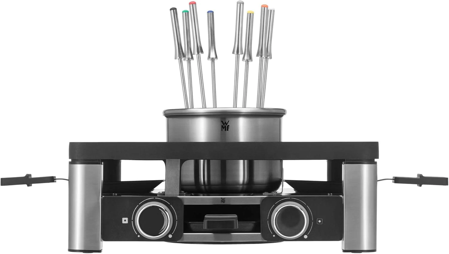 WMF Lumero 3in1 Gourmet Station f��r 8 Personen, Raclette Fondue Kombi, elektrisch, Temperaturregulierung, Beleuchtung, 1800 Watt, platzsparend, edelstahl matt