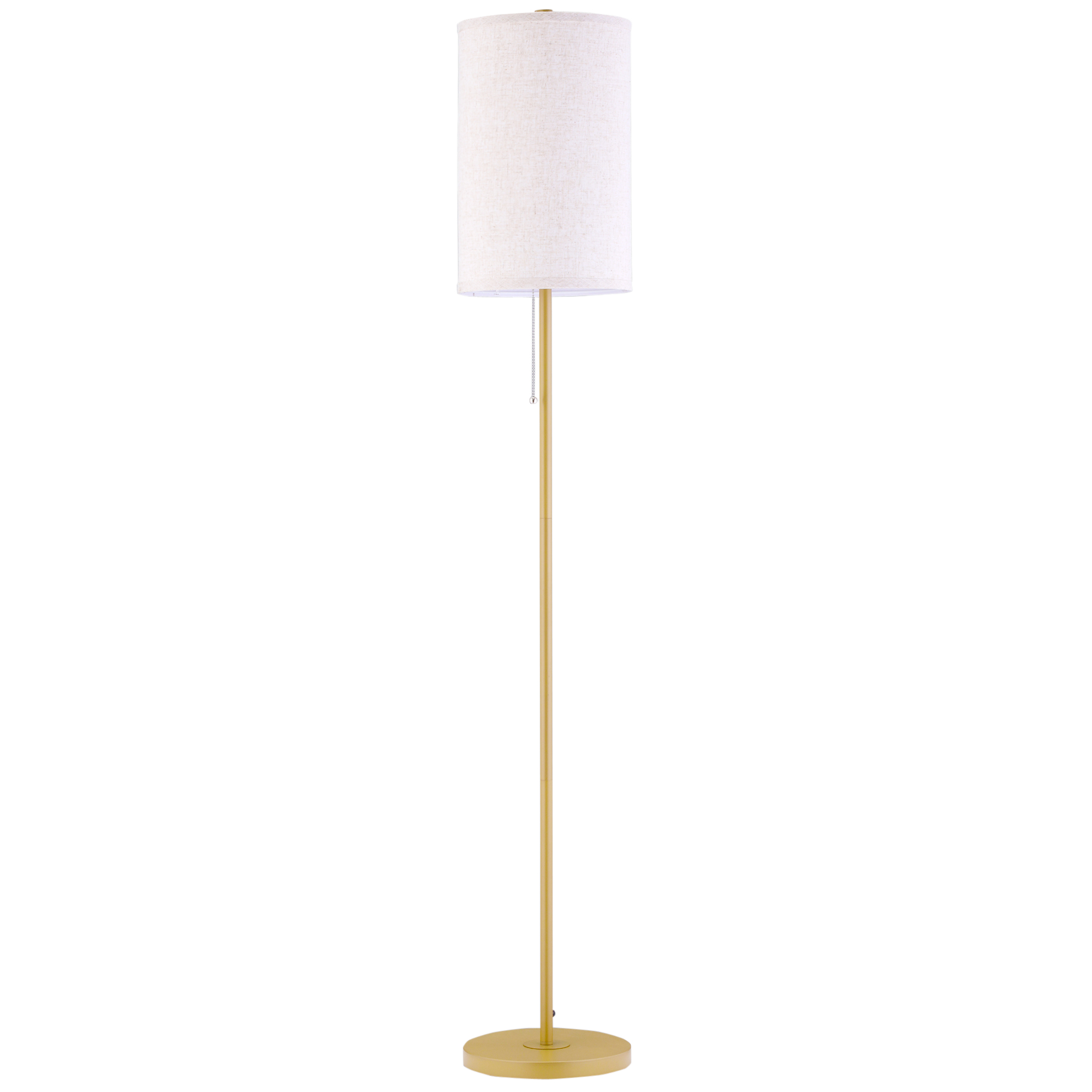 Staande Lamp, Elegante Staande Lamp van Staal met Stoffen Kap, Woonkamerlamp, Trekschakelaar, Goud+Wit