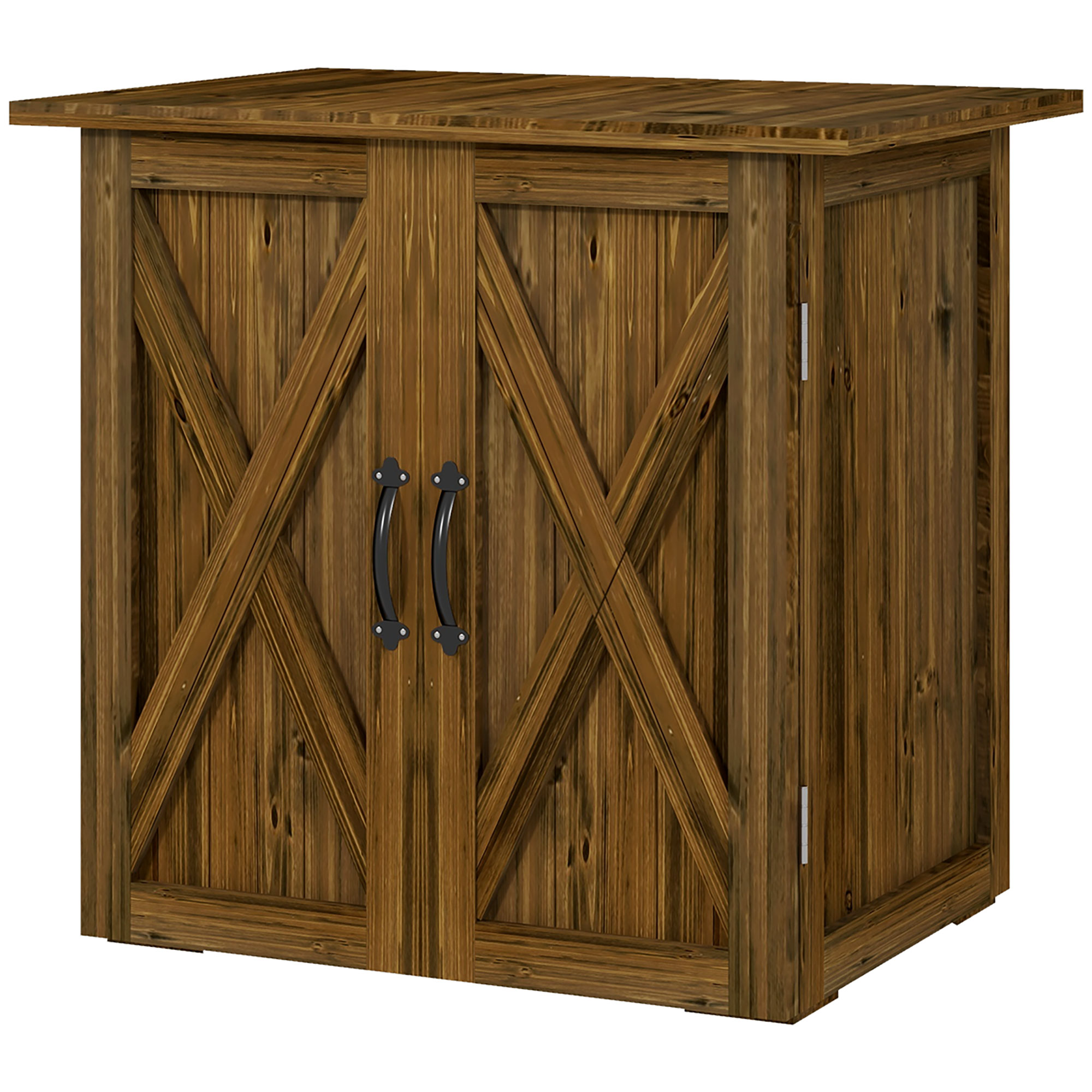 Tuinhuisje met dubbele deuren, magneetsluitingen, weerbestendig, natuurlijk hout, 77B x 55D x 72H cm, bruin