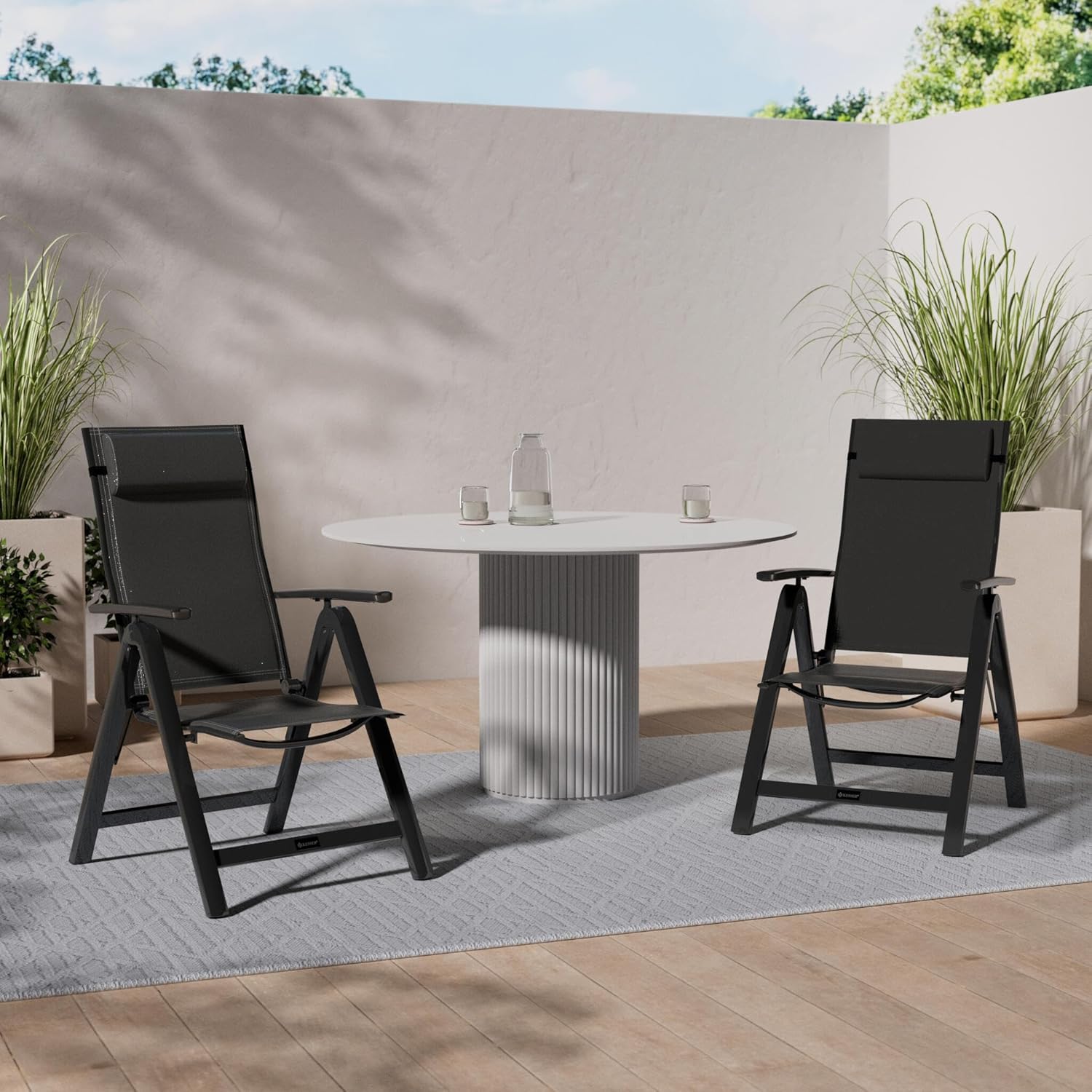 KESSER® Gartenstuhl Hochlehner mit Armlehnen 6er Set Aluminium Klappstuhl mit Kopfkissen & Abdeckung Campingstuhl 7-Fach Verstellbar Rückenlehne Atmungsaktiv Wetterfest Klappbar Anti-Rutsch, Anthrazit