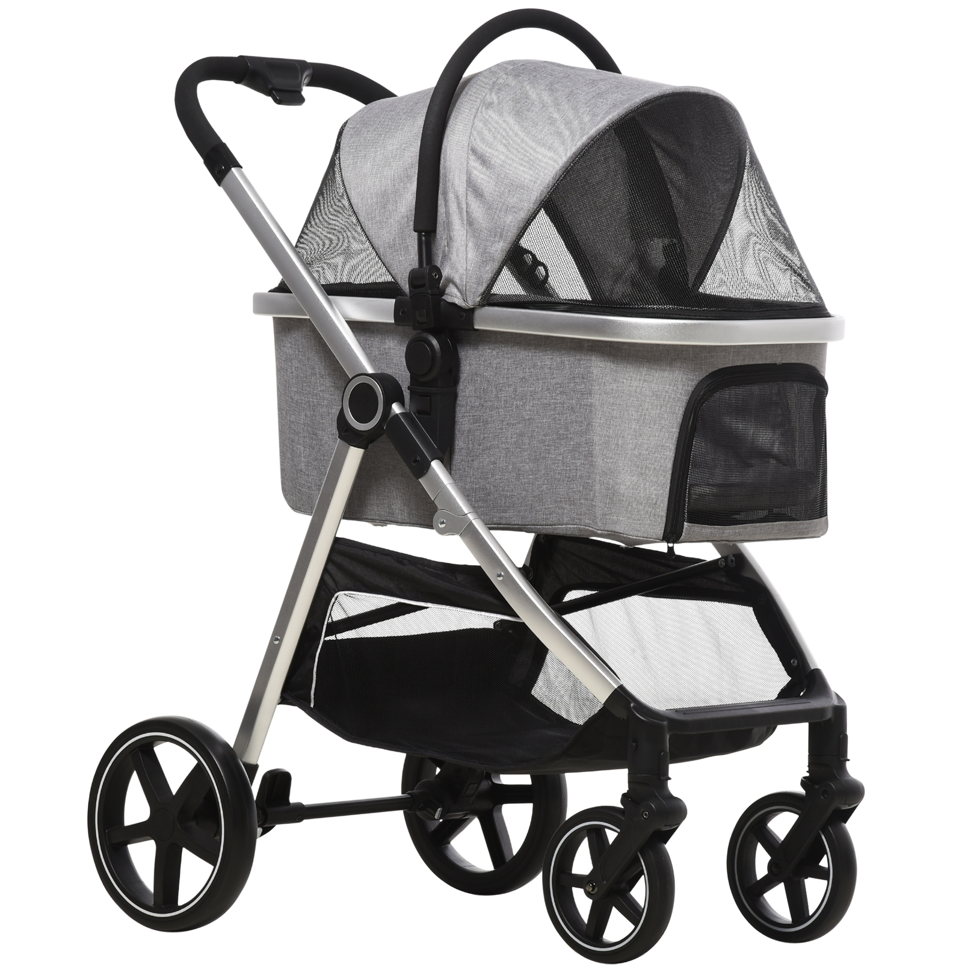 hondenkar, 2-in-1 hondenwagen, draagtas, opvouwbare hondenbuggy, grijs