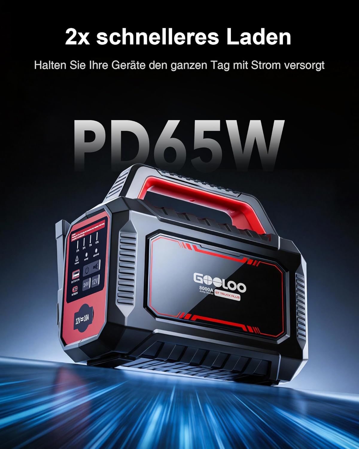 GOOLOO GT Truck Plus Starthilfe Powerbank – 8000A 12V/24V Tragbare Starter Powerbank mit PD65W Schnellladung, Booster Auto Starthilfe für PKW, LKW, Wohnmobile, Yachten (Alle Benzin und Diesel)