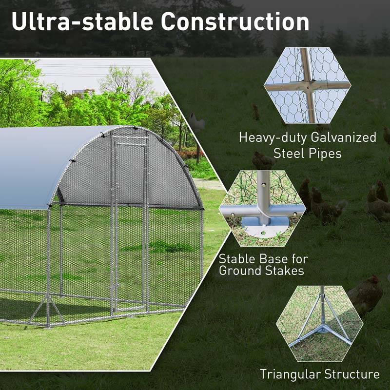 25 Ft Large Metal Chicken Coop Walk In Dome Poultry Cage Hen Run House Rabbits Habitat Cage With Cover - Waterproof Protective Cover
