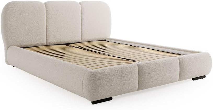 Chilly. Bett Savona - Polsterbett 140x200 mit Bettkasten, Lattenrost und Kopfteil – Eleganter Bouclé-Stoffbezug Olivgrün