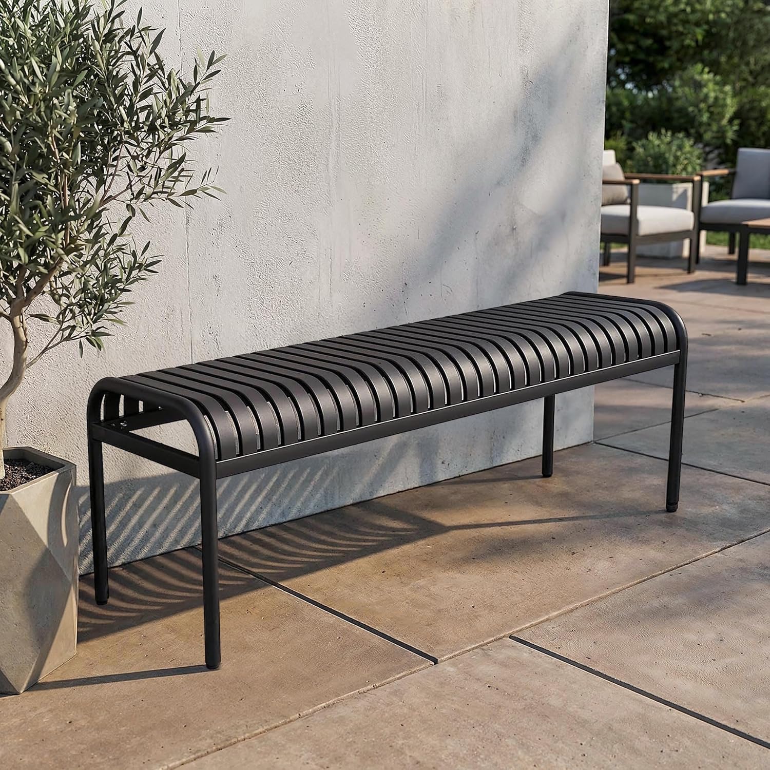 di volio Gartenbank BAISO - Metallbank für Terrasse & Garten, 130 cm, wetterfest (Schwarz)