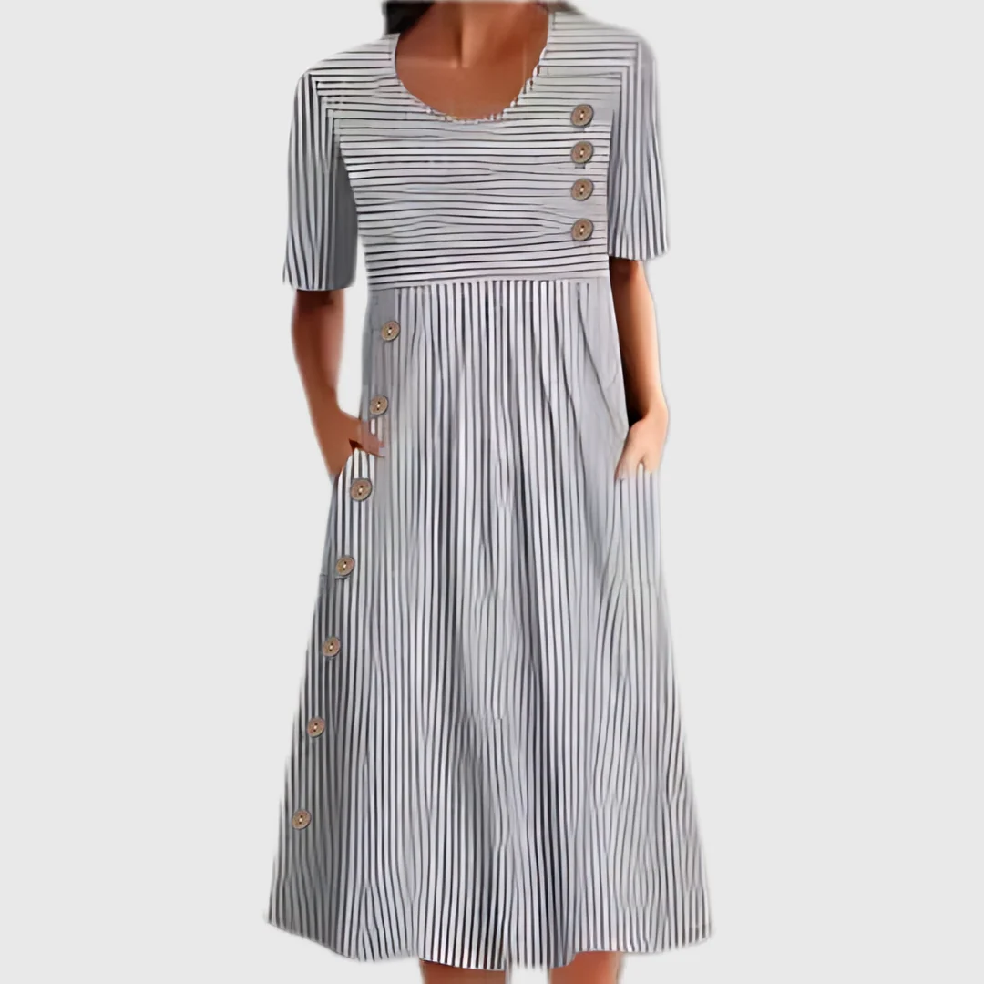Gestreiftes Midi-Sommerkleid f��r Damen mit Knopfdetails